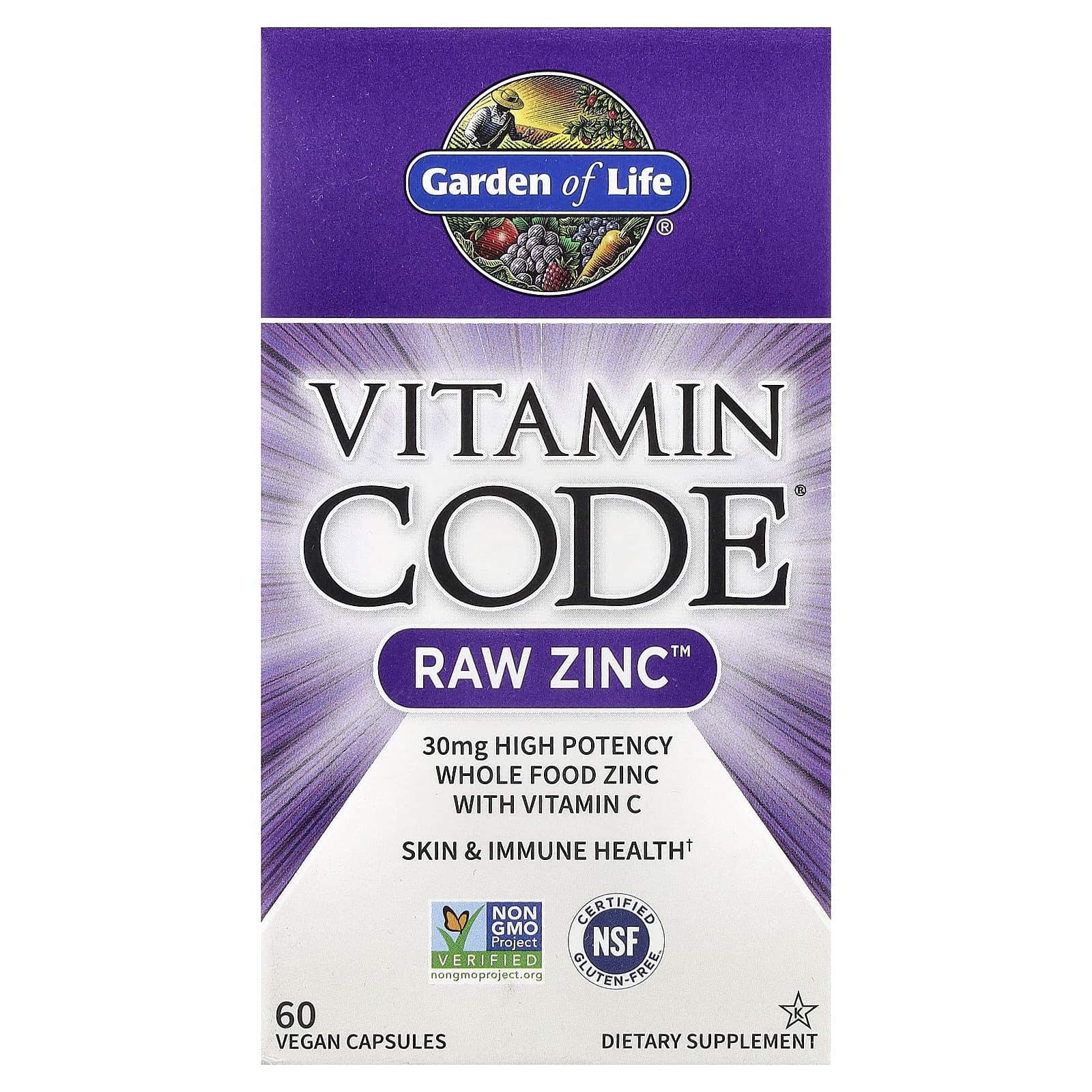 Vitamin Code Zinco Bruto - 60 cápsulas veganas, Garden of Life