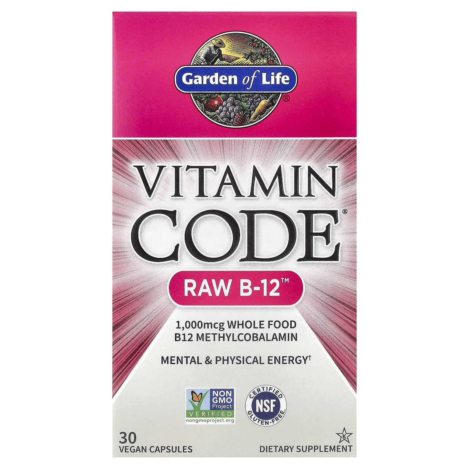 Vitamin Code Raw B-12 - 30 cápsulas veganas, Garden of Life