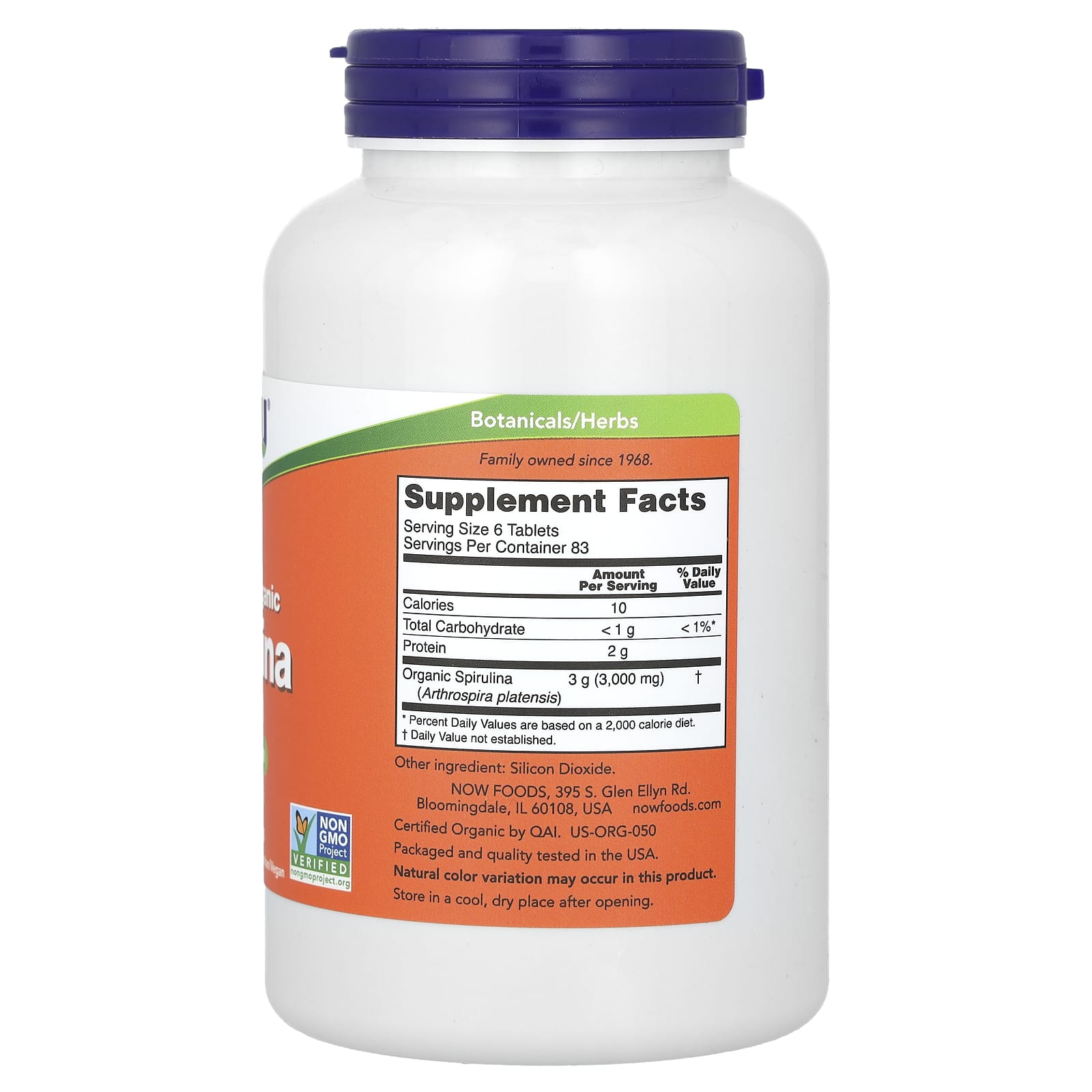 Espirulina - 500mg, 500 comprimidos, Now Foods