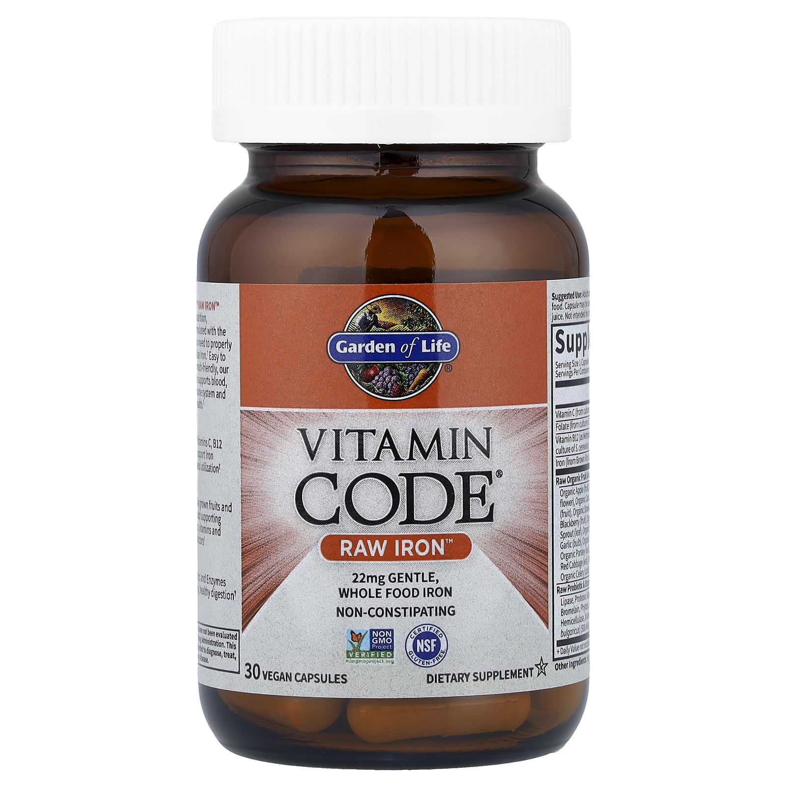 Vitamin Code Ferro Bruto - 30 cápsulas veganas, Garden of Life