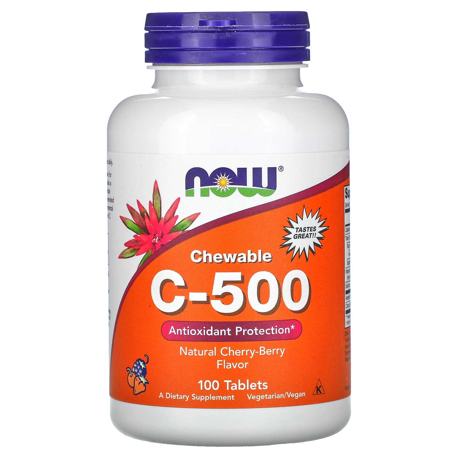 Vitamina C-500 Mastigável, 100 comprimidos, Now Foods