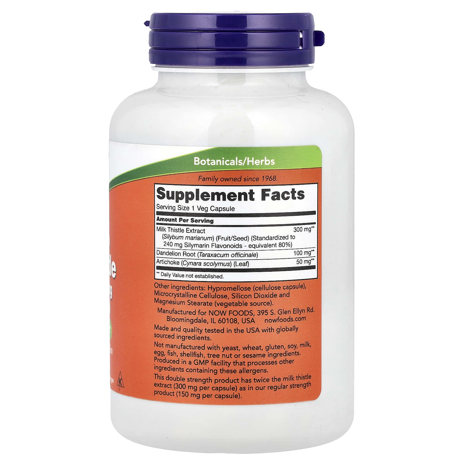 Extrato de Cardo Mariano, Dupla Potência 300 mg, 200 Cápsulas Vegetais, Now Foods