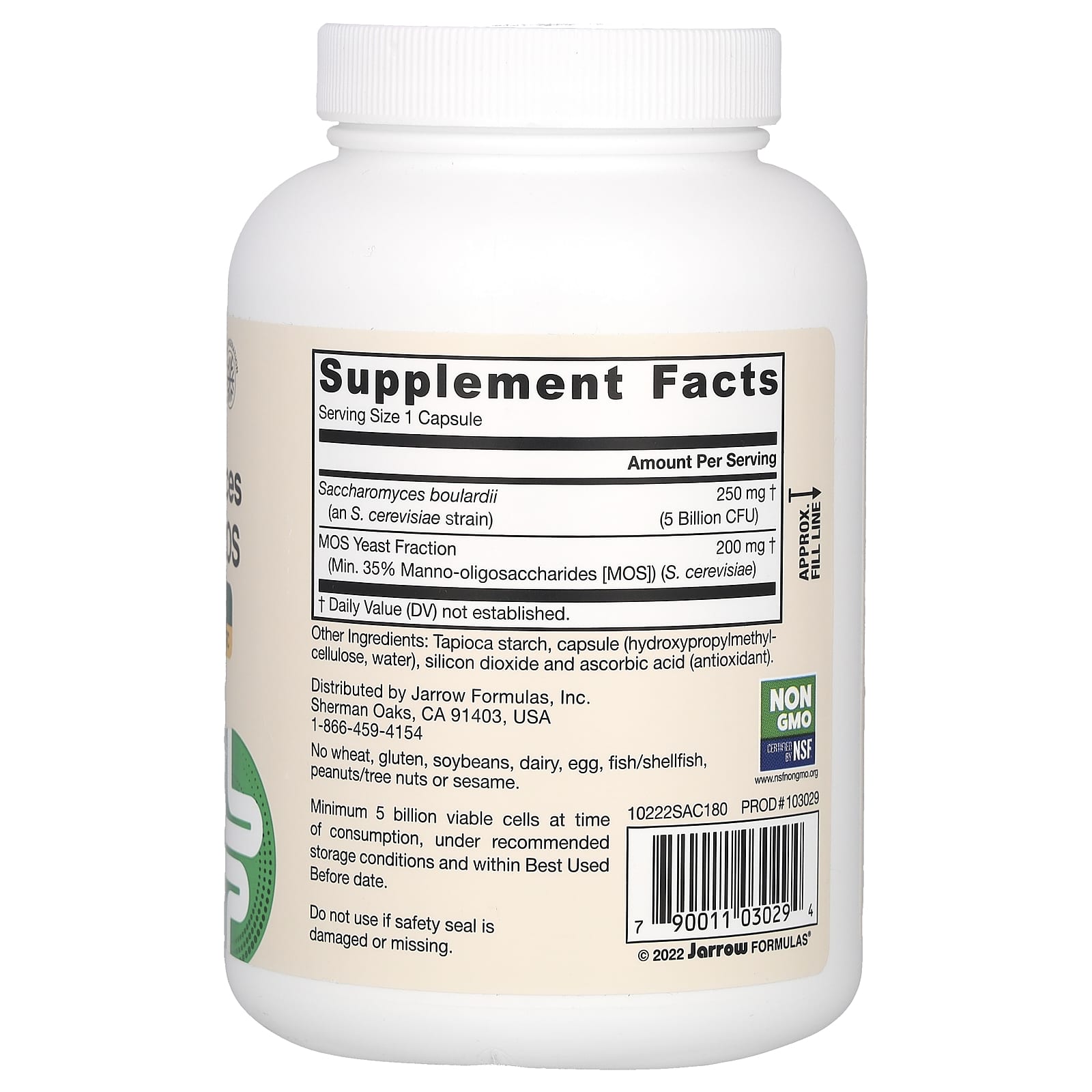 Saccharomyces Boulardii + MOS - 180 cápsulas vegetais, Jarrow Formulas