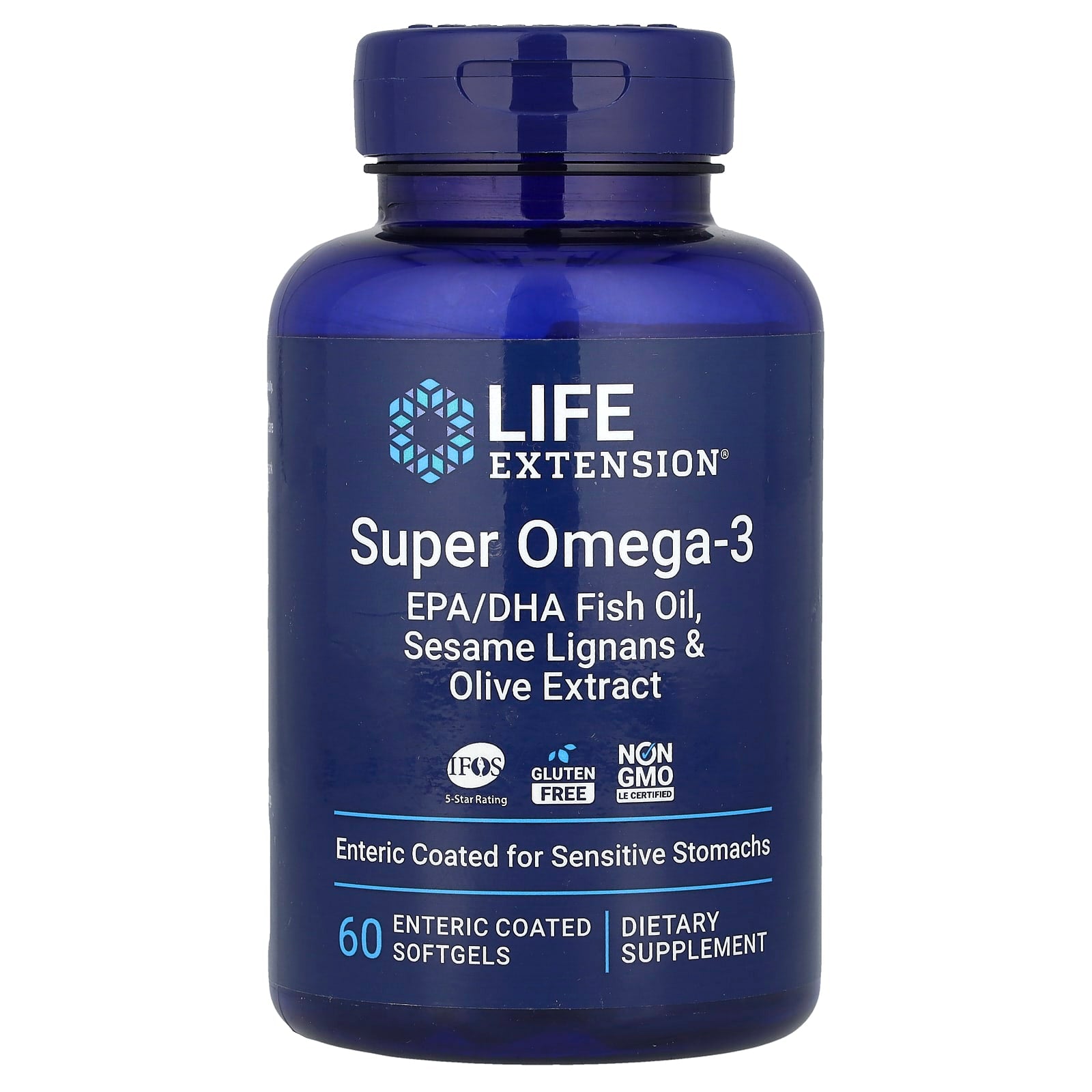 Óleo de peixe Super Ômega-3 com EPA/DHA, 60 cápsulas gelatinosas com revestimento entérico, Life Extension
