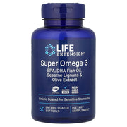 Óleo de peixe Super Ômega-3 com EPA/DHA, 60 cápsulas gelatinosas com revestimento entérico, Life Extension