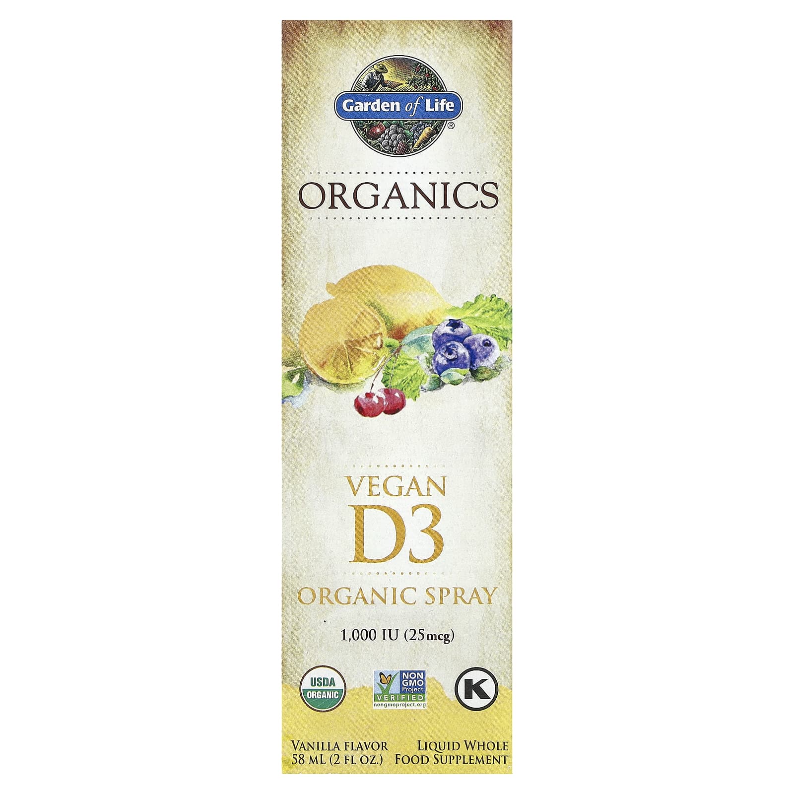 Mykind Vegan D3 Spray, 1000 UI (Baunilha) - 58 ml., Garden of Life