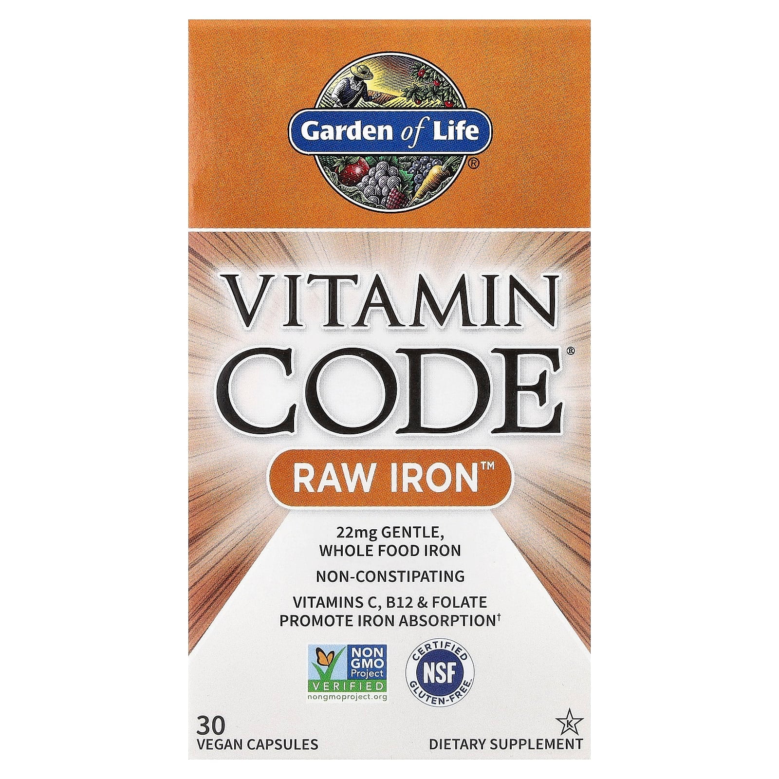 Vitamin Code Ferro Bruto - 30 cápsulas veganas, Garden of Life