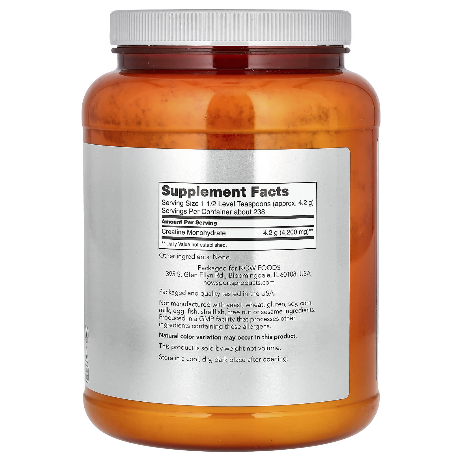Monohidrato de Creatina Micronizada, 1000 gramas, Now Foods