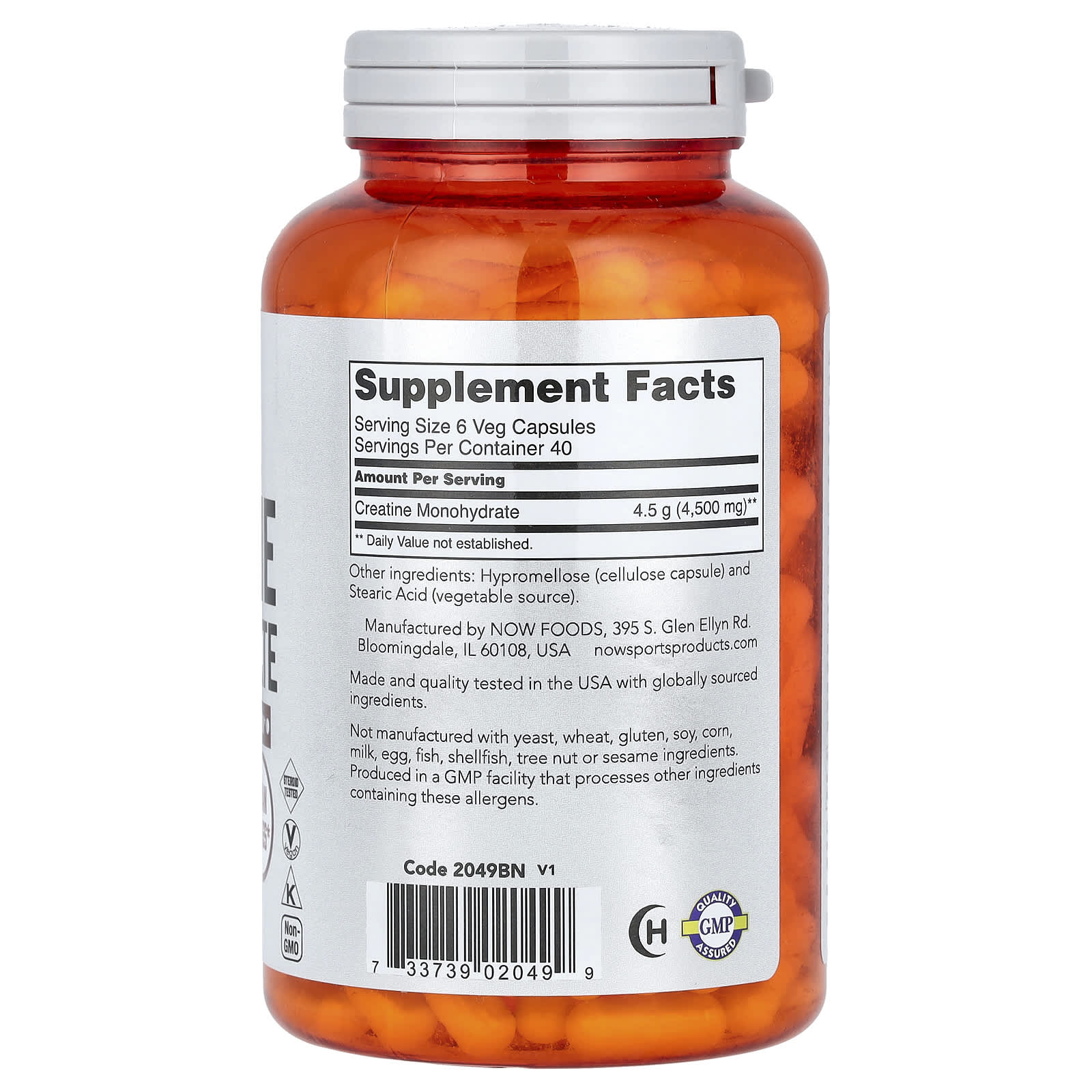 Monohidrato de creatina, 240 vcaps, Now Foods