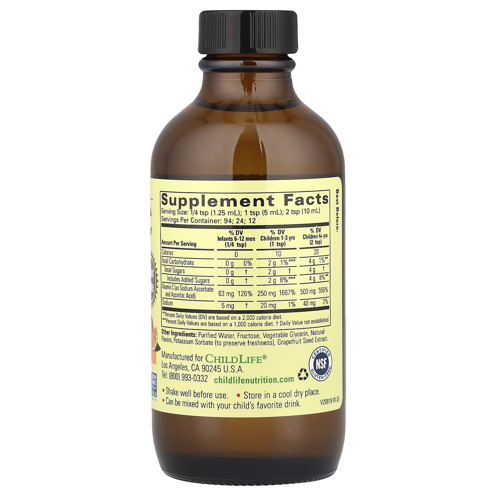 Vitamina C líquida, laranja natural - 118 ml. - Child Life