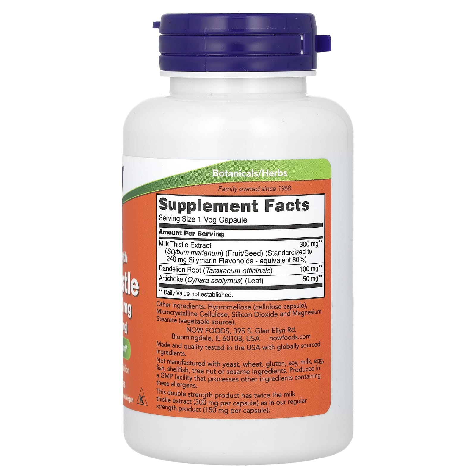 Extrato de Cardo Mariano, Força Dupla 300 mg, 100 Cápsulas Vegetais, Now Foods