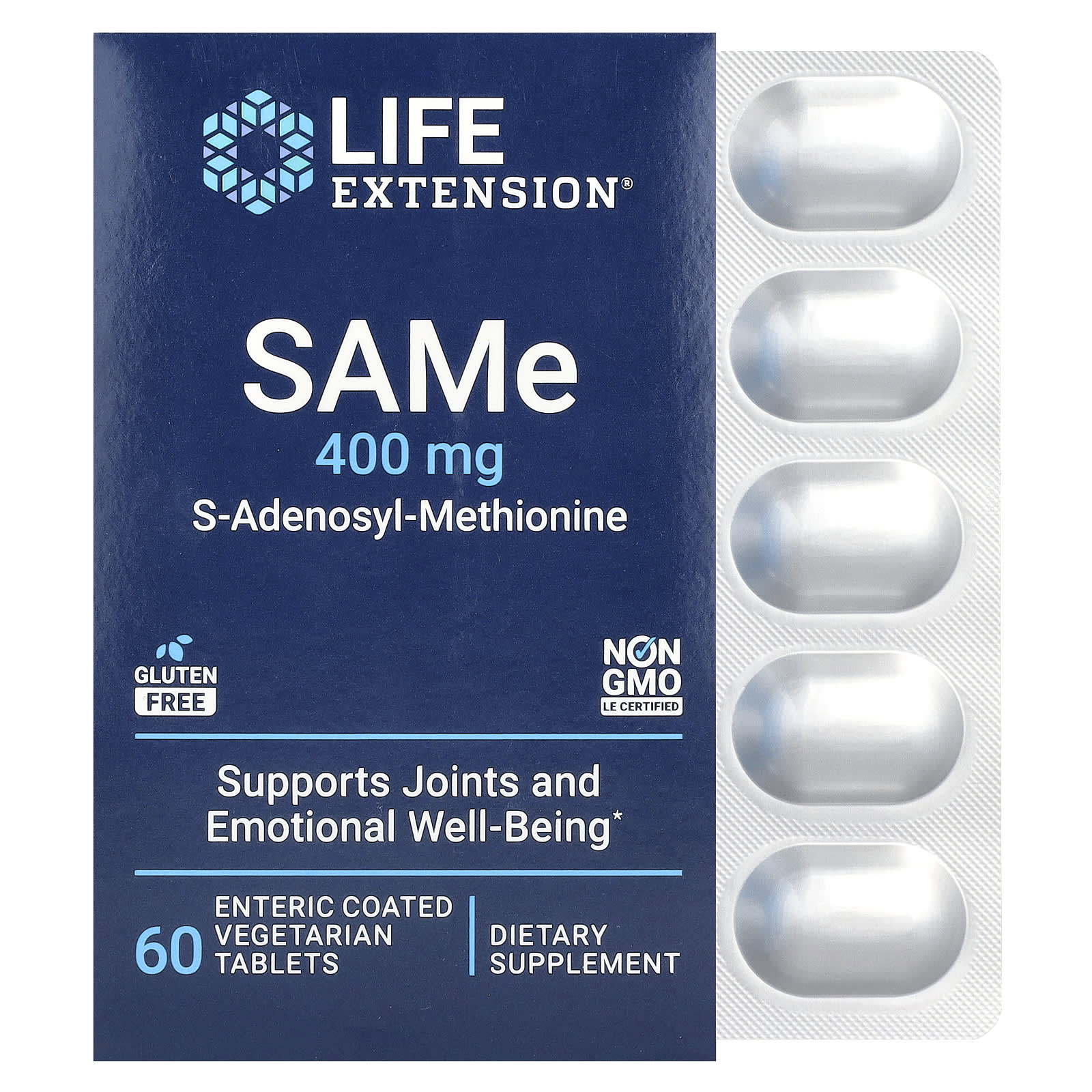 SAMe S-Adenosil-Metionina 400 mg, 60 Comprimidos, Life Extension