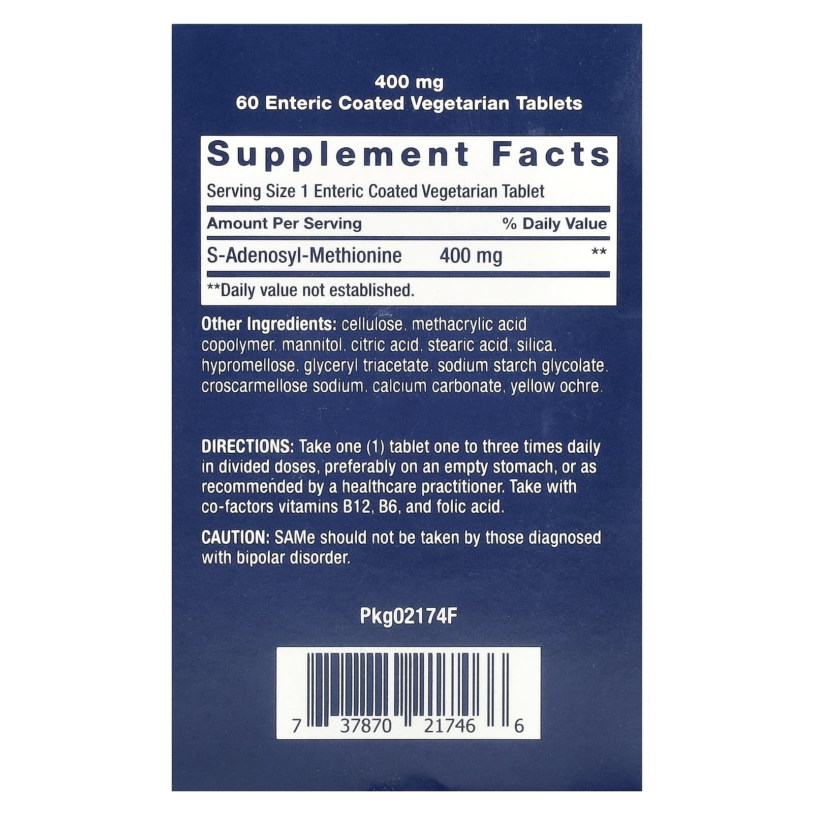 SAMe S-Adenosil-Metionina 400 mg, 60 Comprimidos, Life Extension