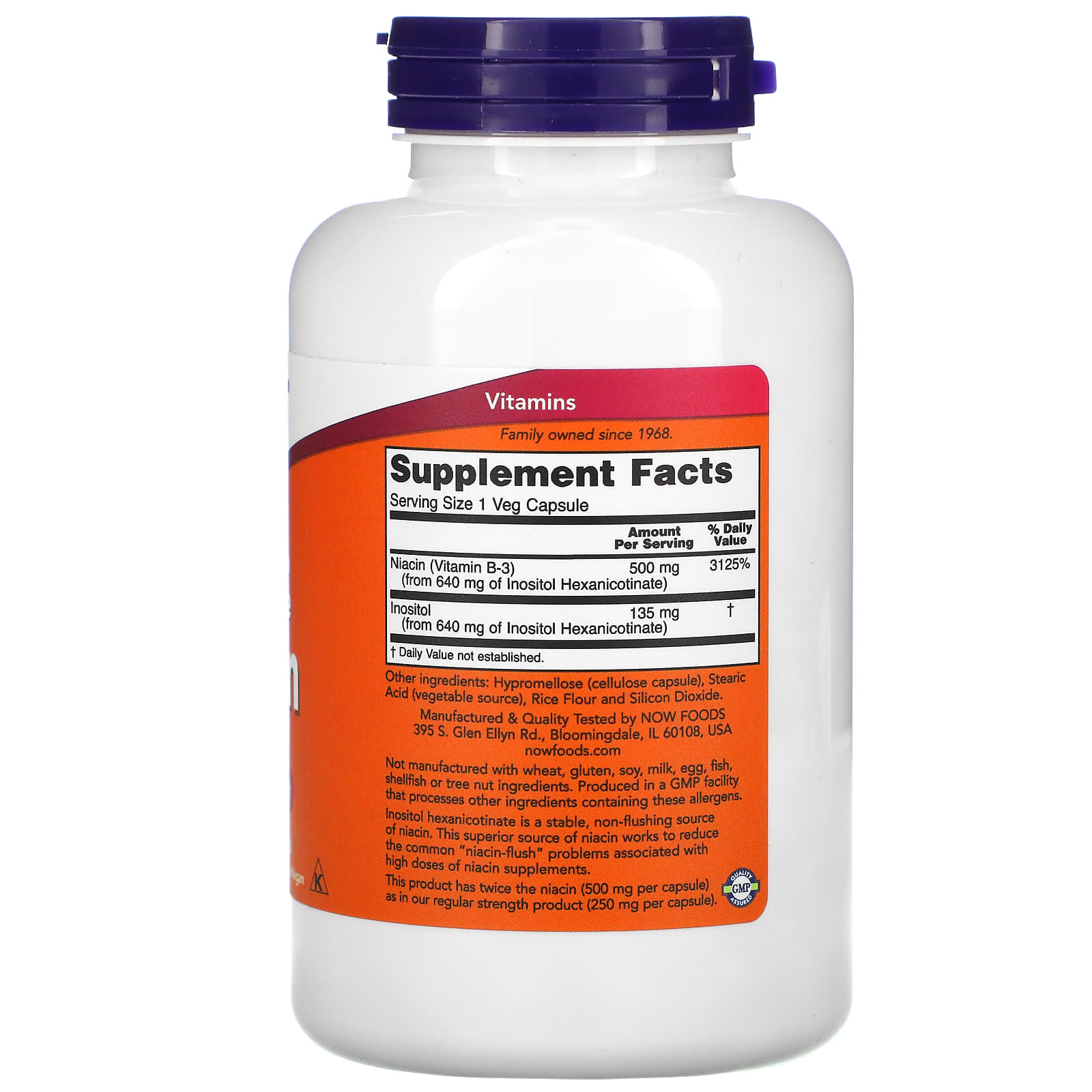 Niacina Flush-Free - 500 mg (Dupla Potência), 180 vcaps, Now Foods