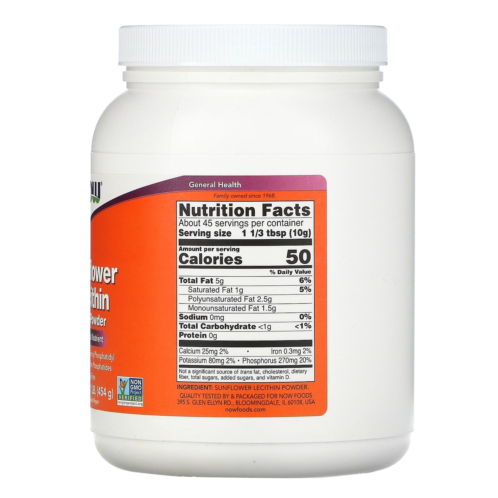 Lecitina de Girassol em Pó Puro, 454 g, Now Foods