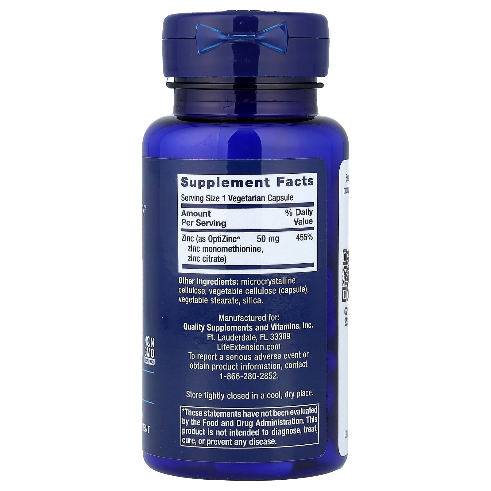 Zinco 50 mg, 90 cápsulas vegetarianas, Life Extension