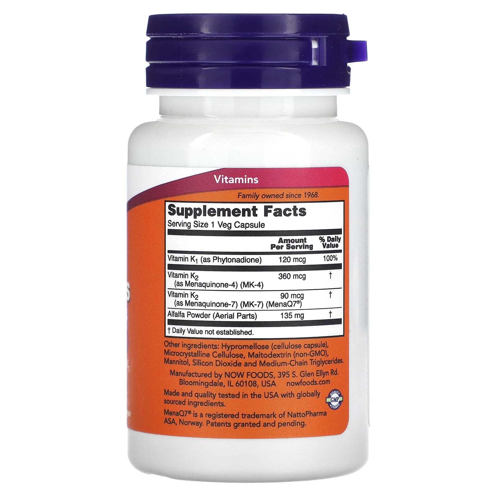 MK-7 Plus com K1 e MK-4, 90 vcaps, Now Foods