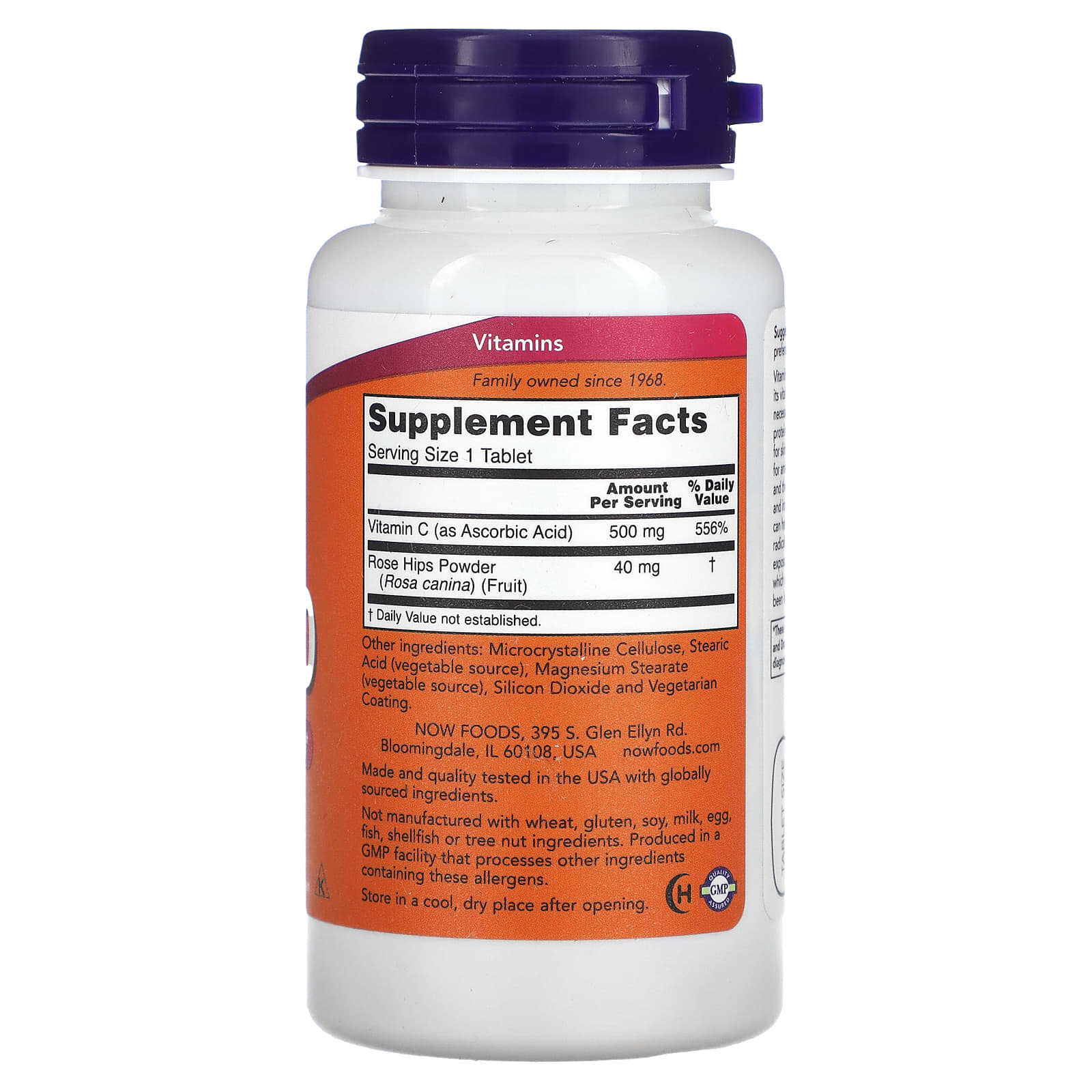Vitamina C-500 com Rosa Mosqueta, 100 comprimidos, Now Foods