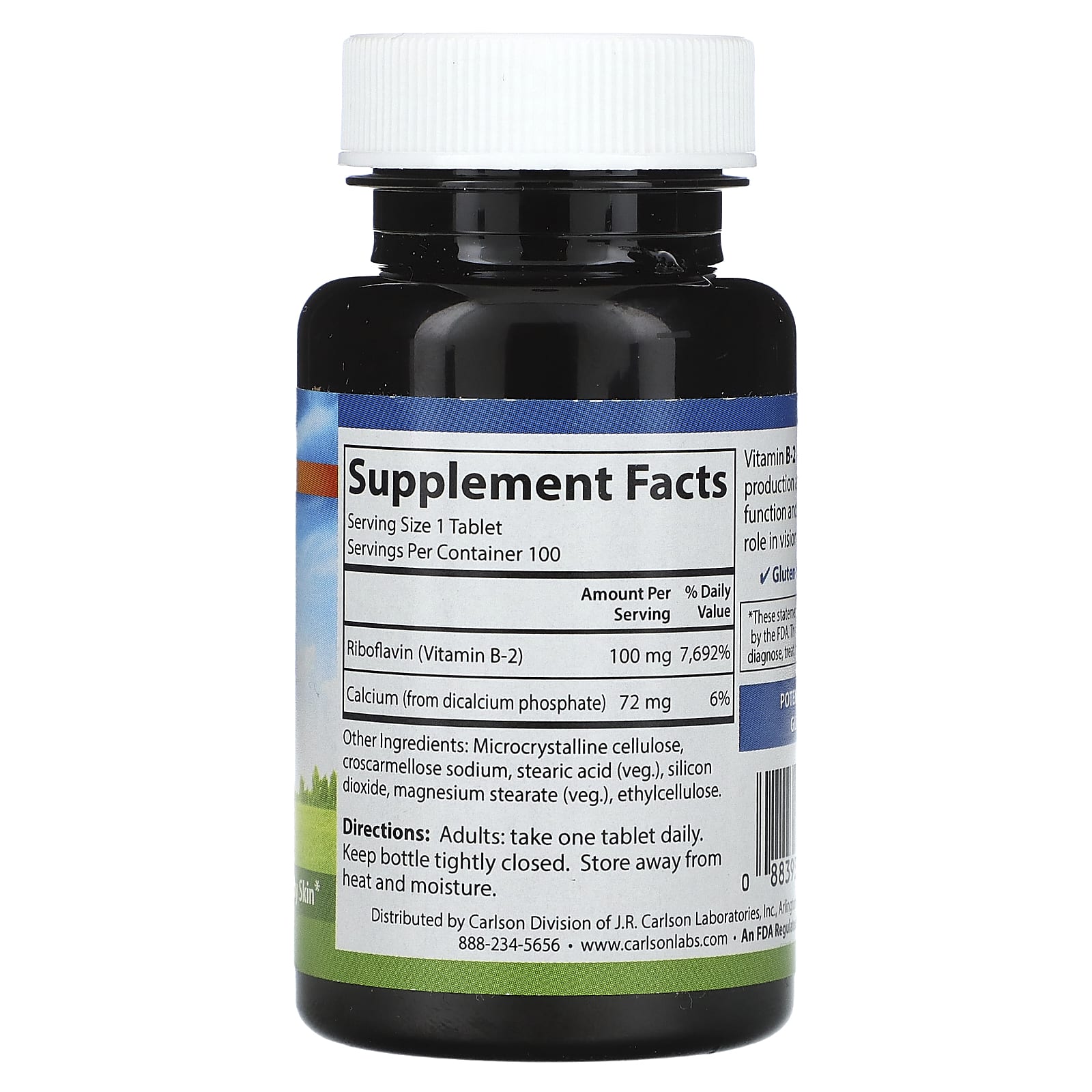 Vitamina B-2, 100mg - 100 comprimidos vegetarianos - Carlson Labs