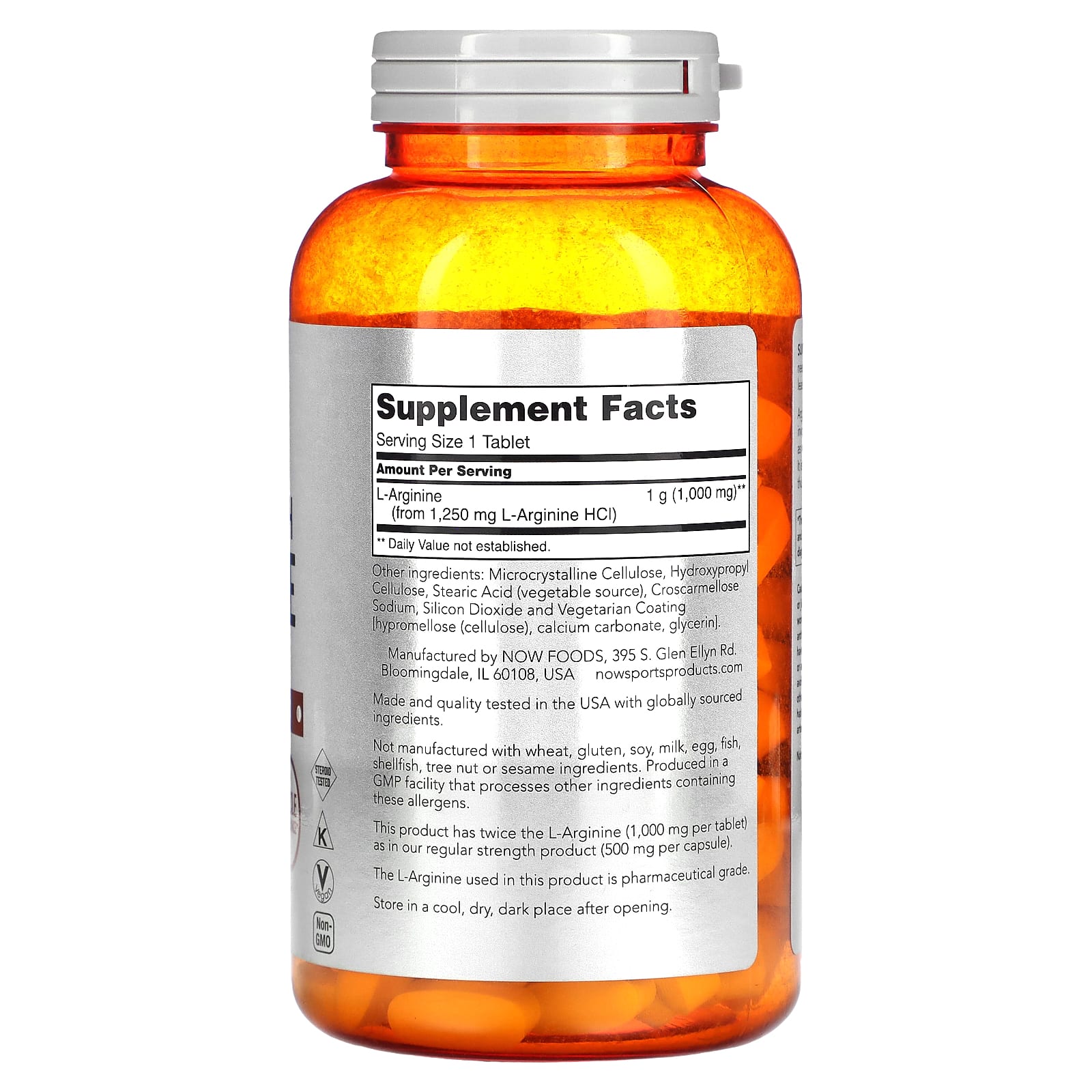 L-Arginina, 700 mg, 180 comprimidos, Now Foods