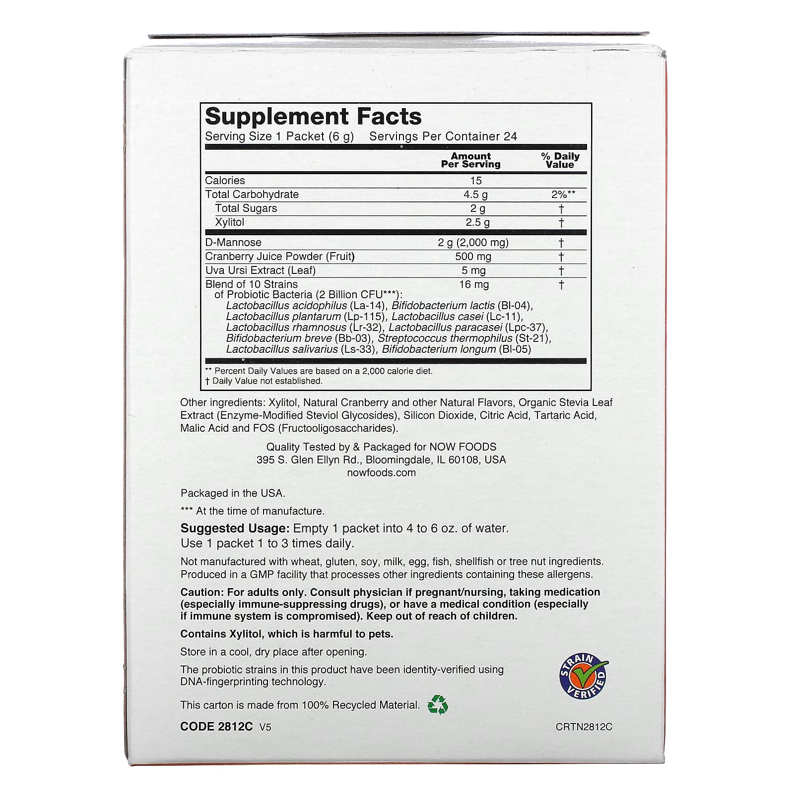 Cranberry Mannose + Probióticos, 24 packets, Now Foods