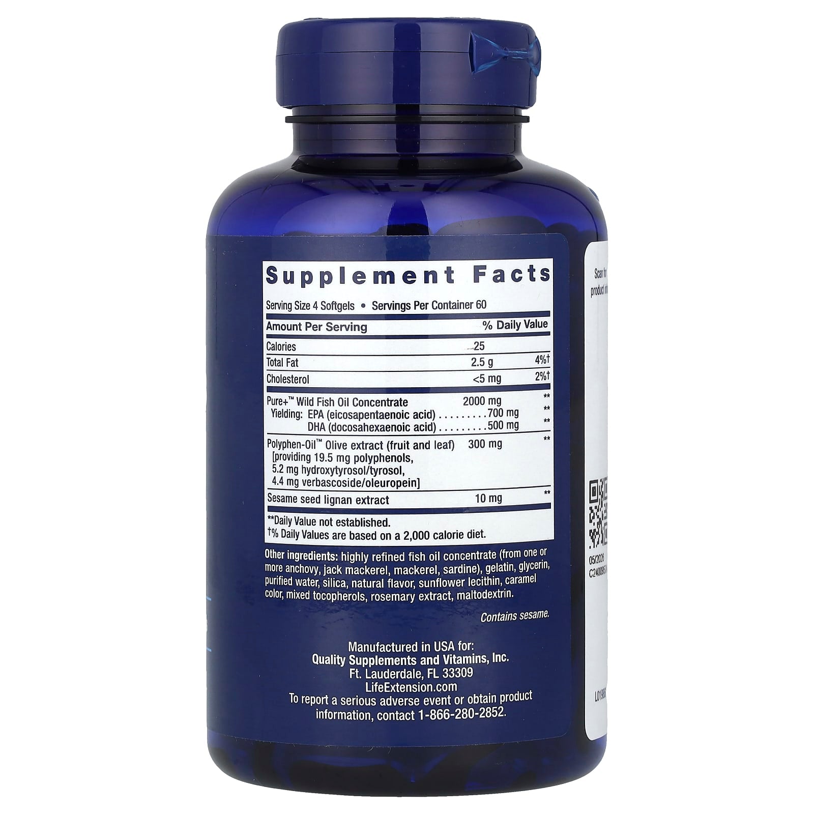 Óleo de peixe Super Ômega-3 com EPA/DHA, 240 cápsulas gelatinosas, Life Extension