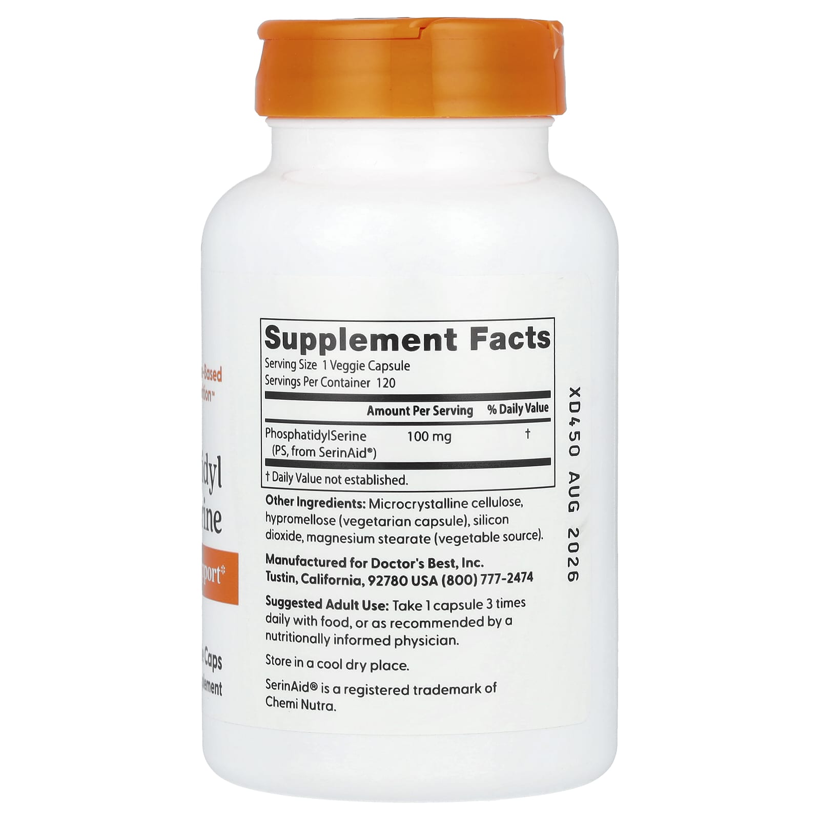 Fosfatidilserina com SerinAid 100 mg, 120 cápsulas vegetais, Doctor's Best