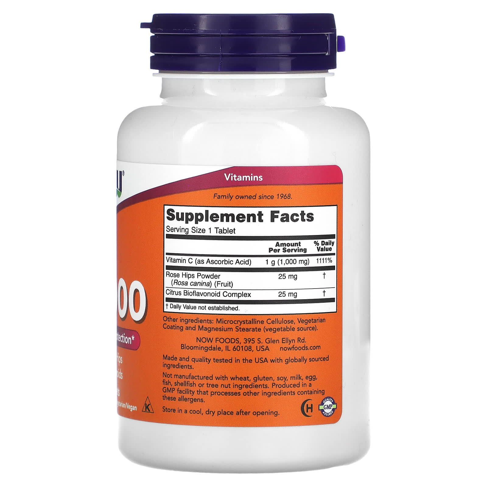 Vitamina C-1000 com Rosa Mosqueta e Bioflavonoides, 100 comprimidos, Now Foods