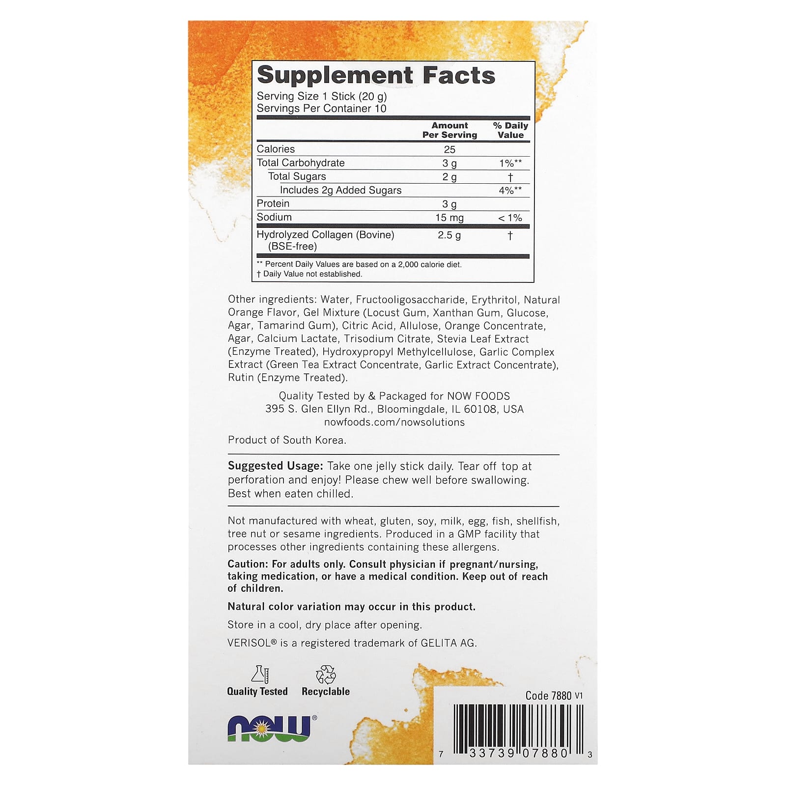 Complexo de beleza em geleia de colágeno, 10 jelly sticks, Now Foods