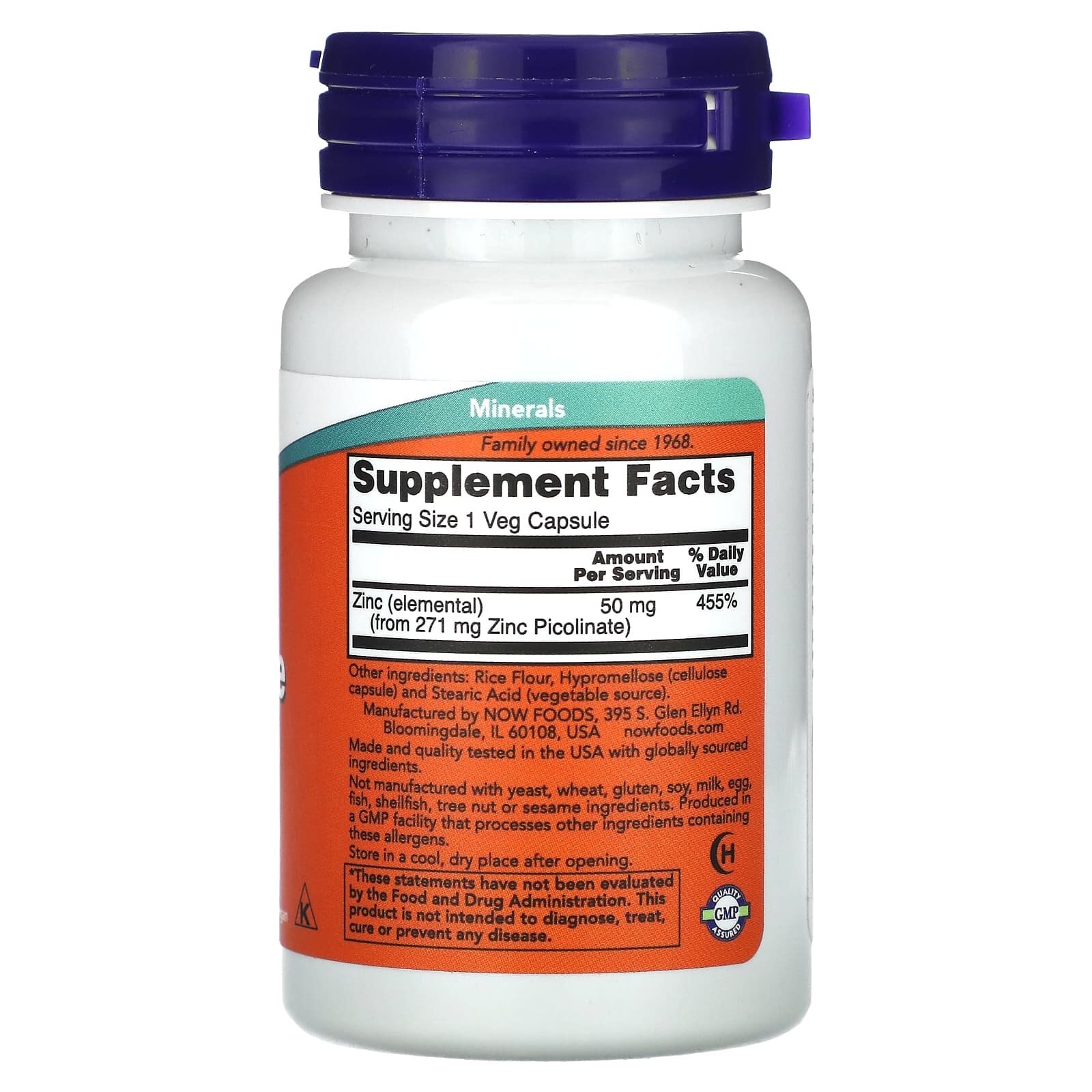 Picolinato de Zinco - 50mg, 30 vcaps, Now Foods