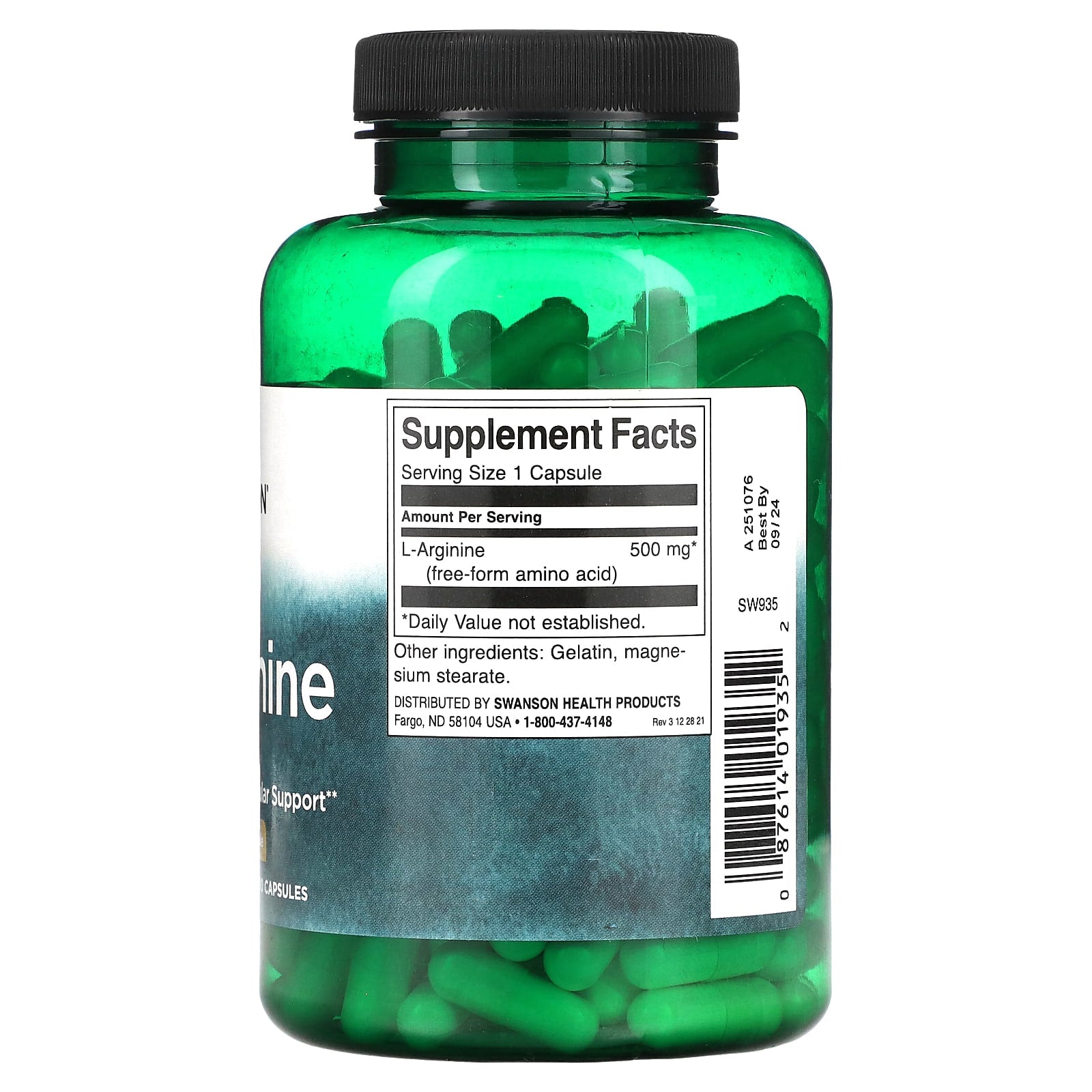 L-Arginina, 500 mg, 200 Cápsulas, Swanson