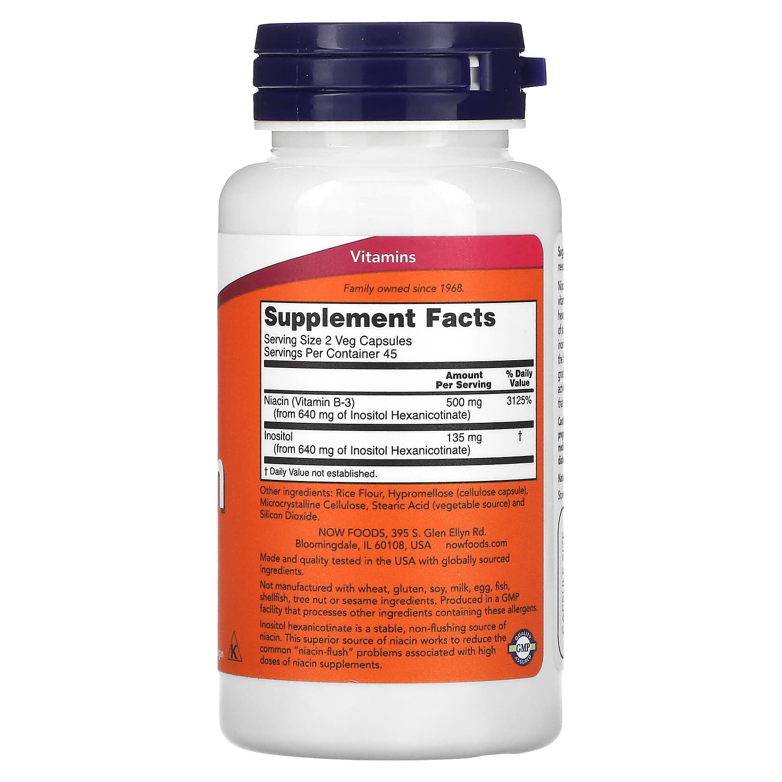 Niacina sem Flush - 250mg, 90 vcaps, Now Foods