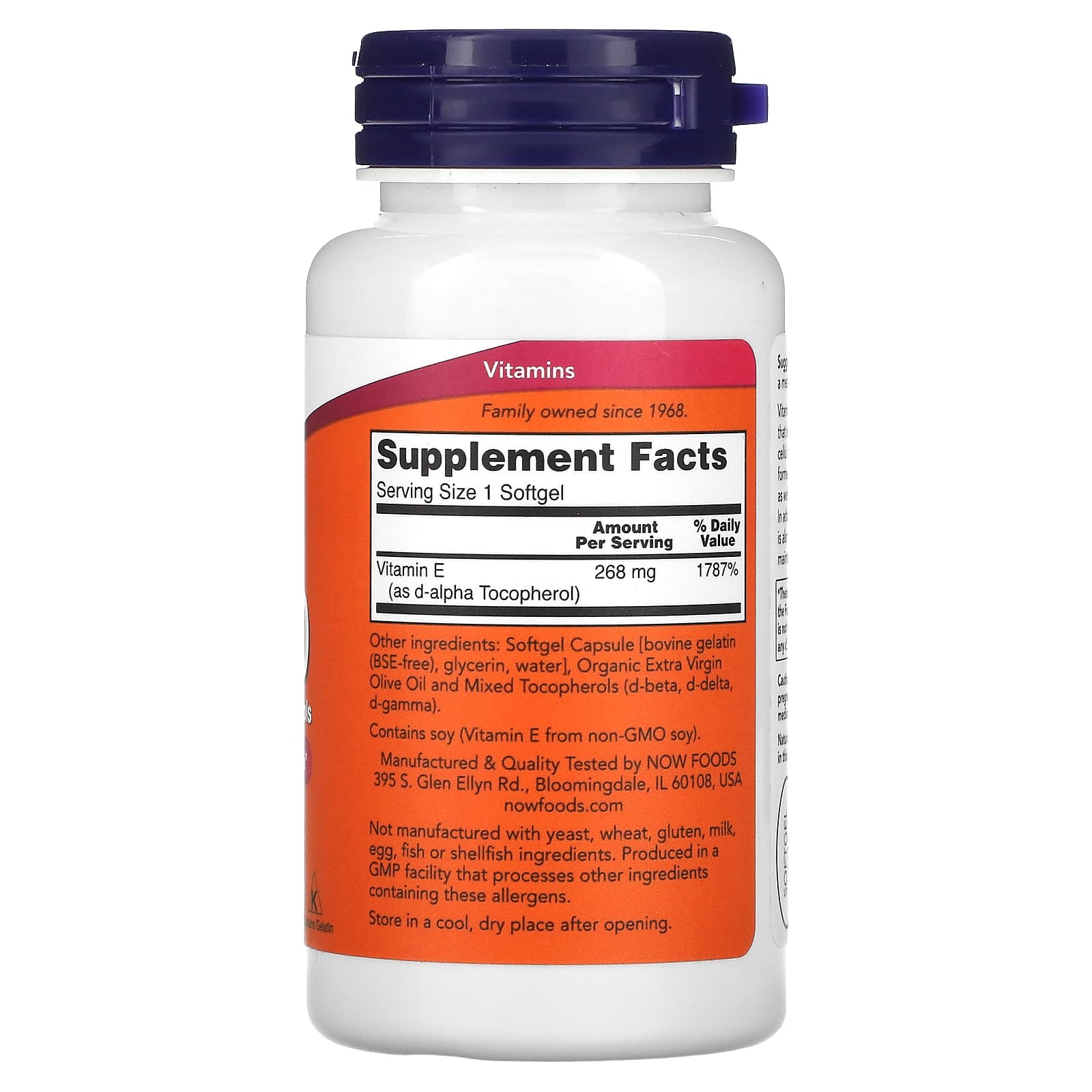 Vitamina E-400 - Natural (Tocoferóis Mistos), 100 softgels, Now Foods