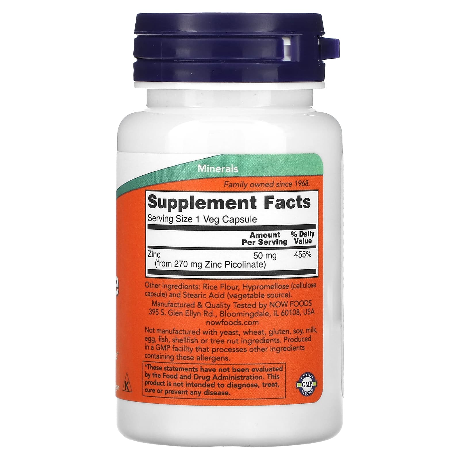 Picolinato de Zinco - 50mg, 60 vcaps, Now Foods