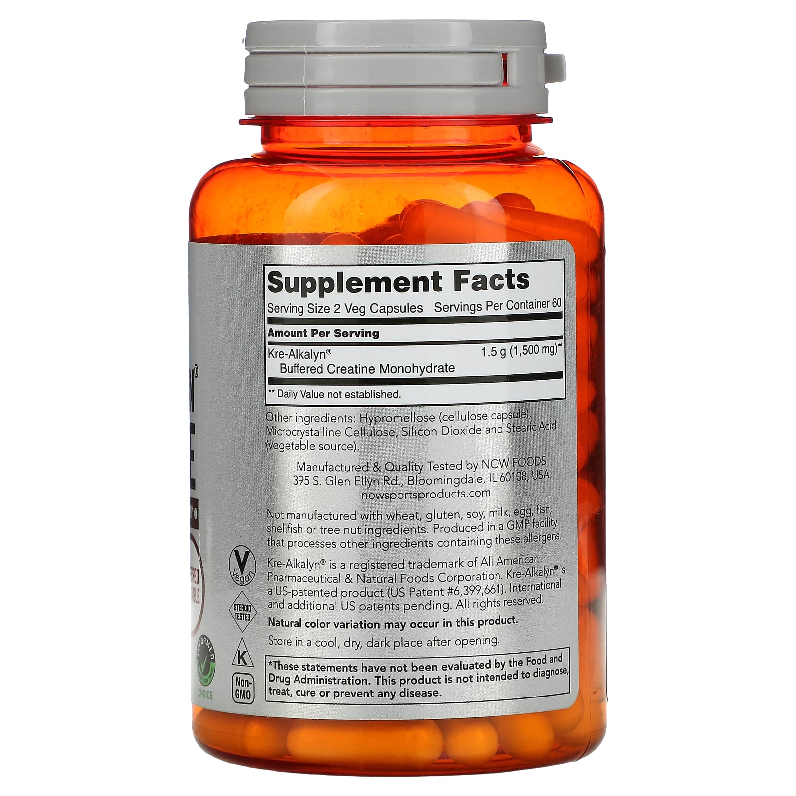 Creatina Kre-Alkalyn, 120 vcaps, Now Foods