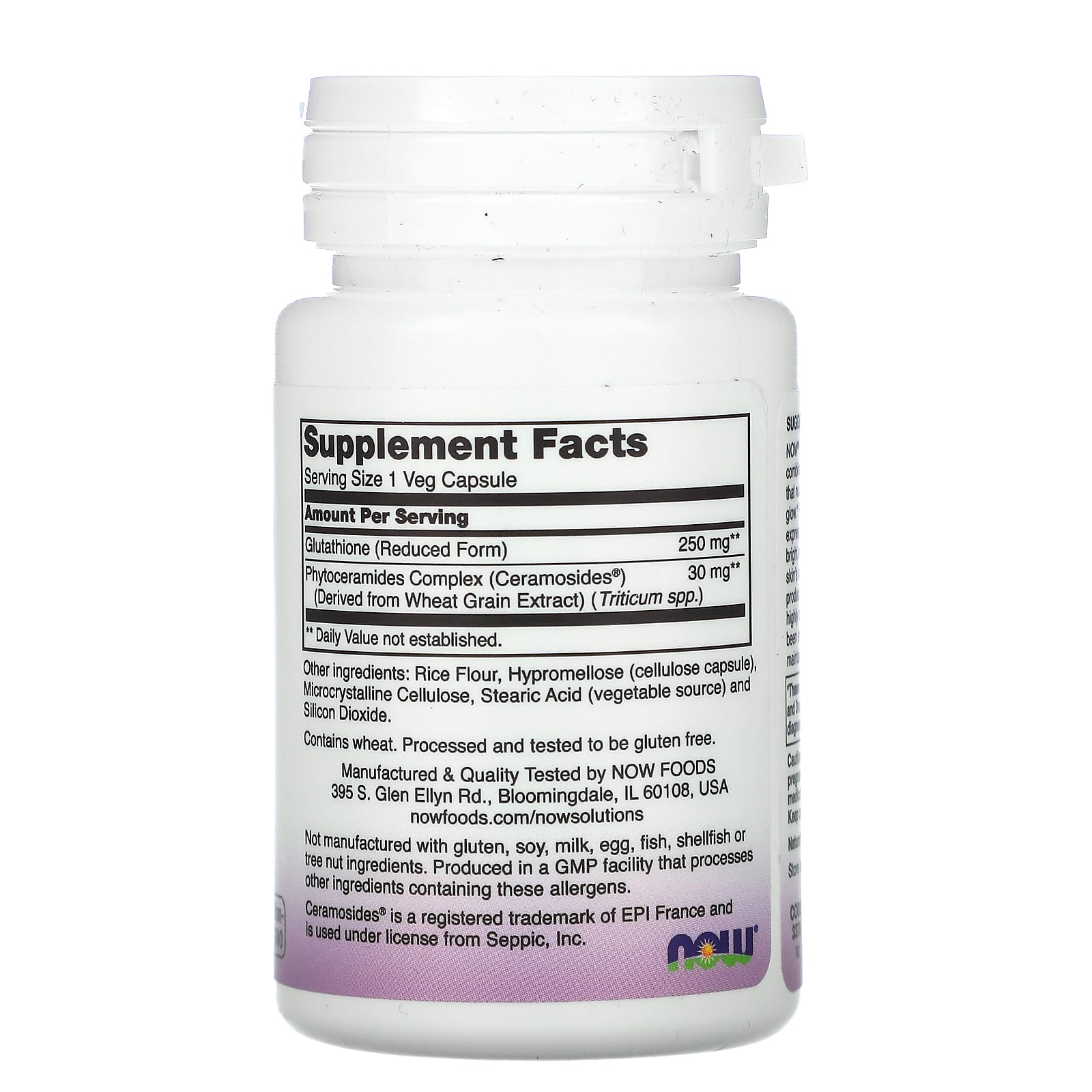 Clareador de pele com glutationa e ceramosídeos, 30 vcaps, Now Foods