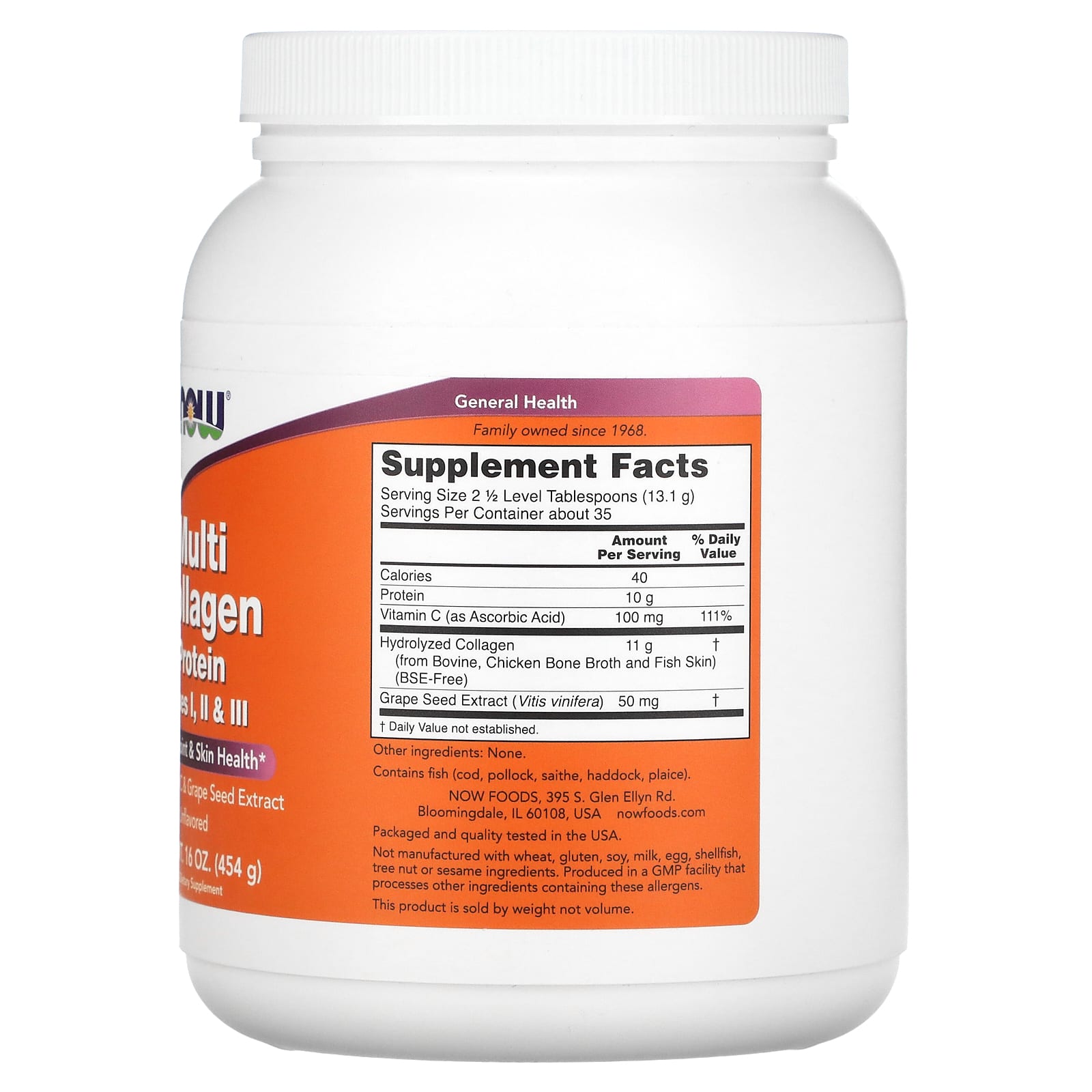 Proteína Multicolágeno, 454 gramas, Now Foods