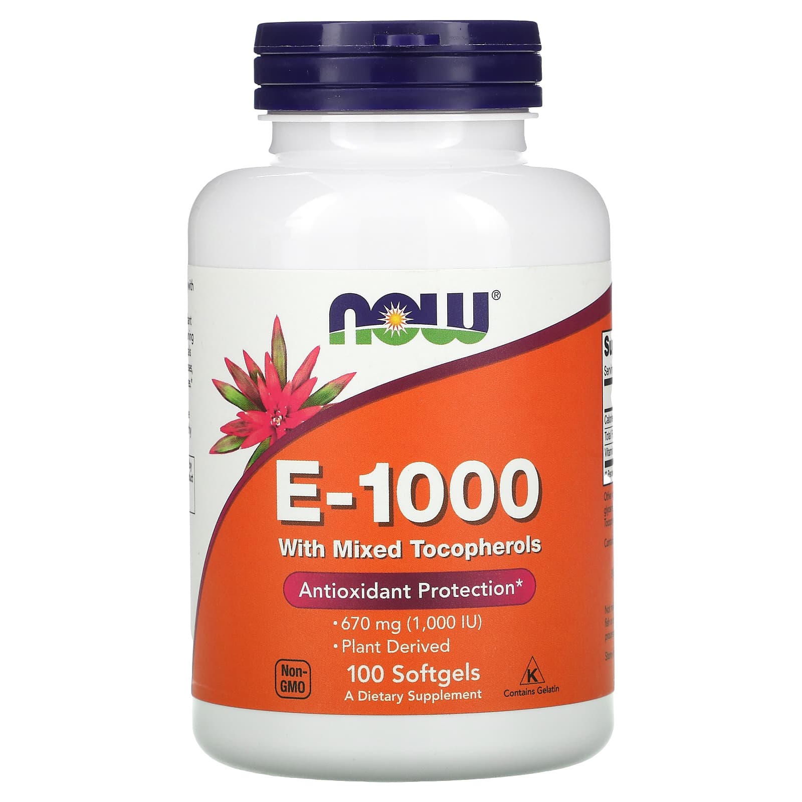 Vitamina E-1000 - Natural (Tocoferóis Mistos), 100 softgels, Now Foods