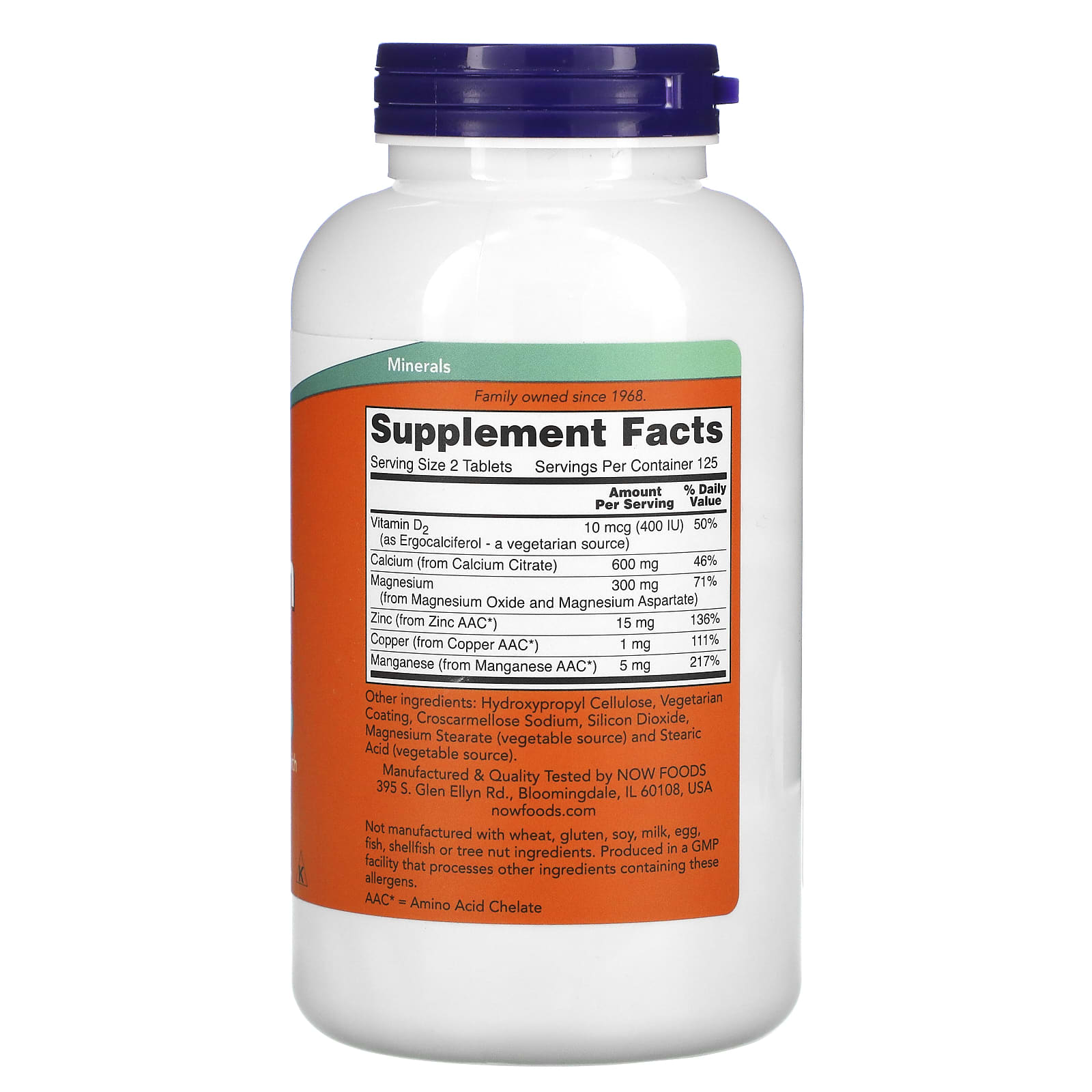 Citrato de cálcio com minerais e vitamina D-2, 250 comprimidos, Now Foods