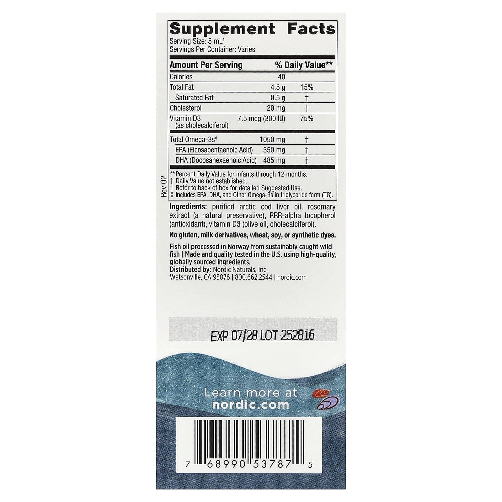 DHA para Bebê 1050 mg Ômega-3 + Vitamina D3 300 UI, 60 ml, Nordic Naturals