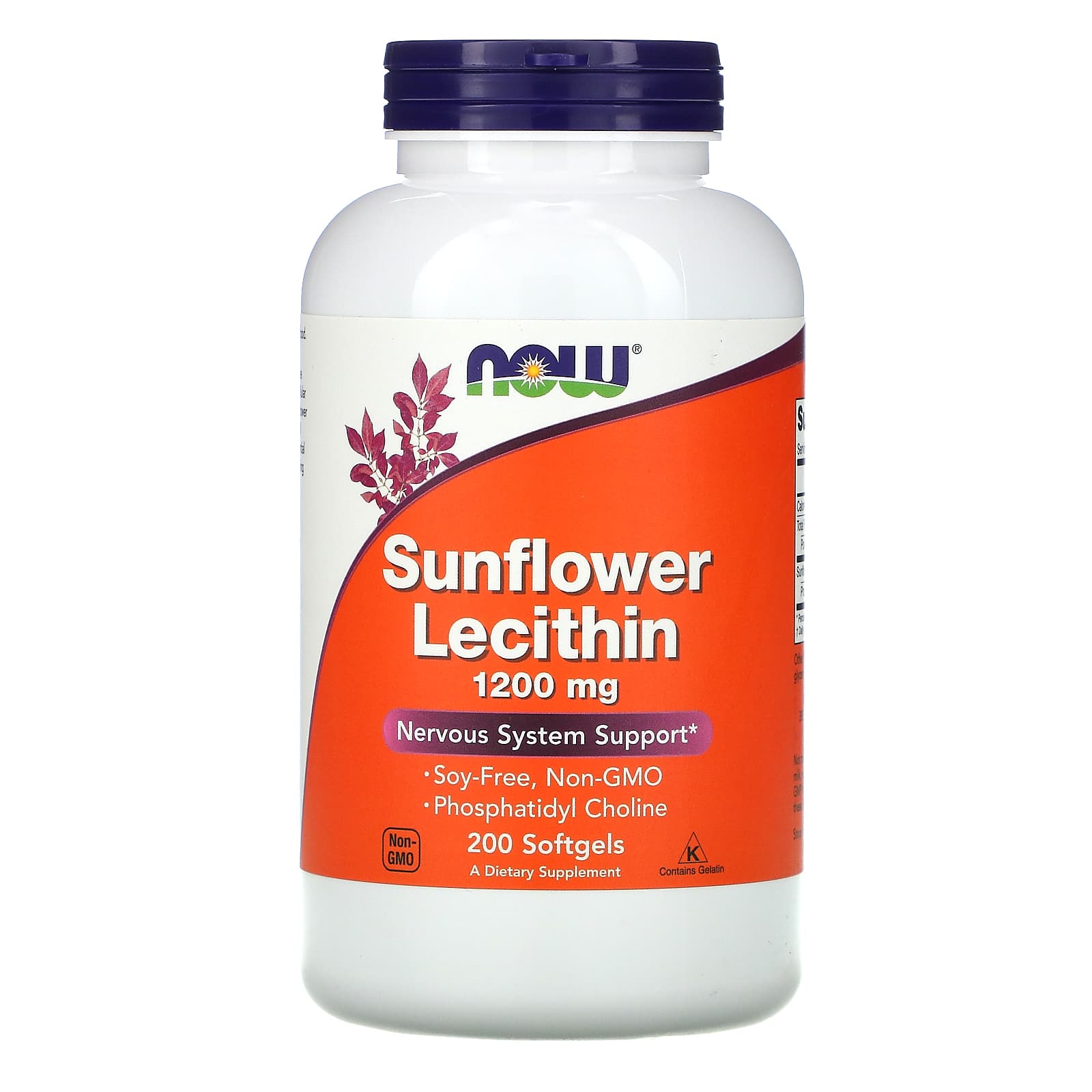 Lecitina de Girassol - 1200mg, 200 softgels, Now Foods