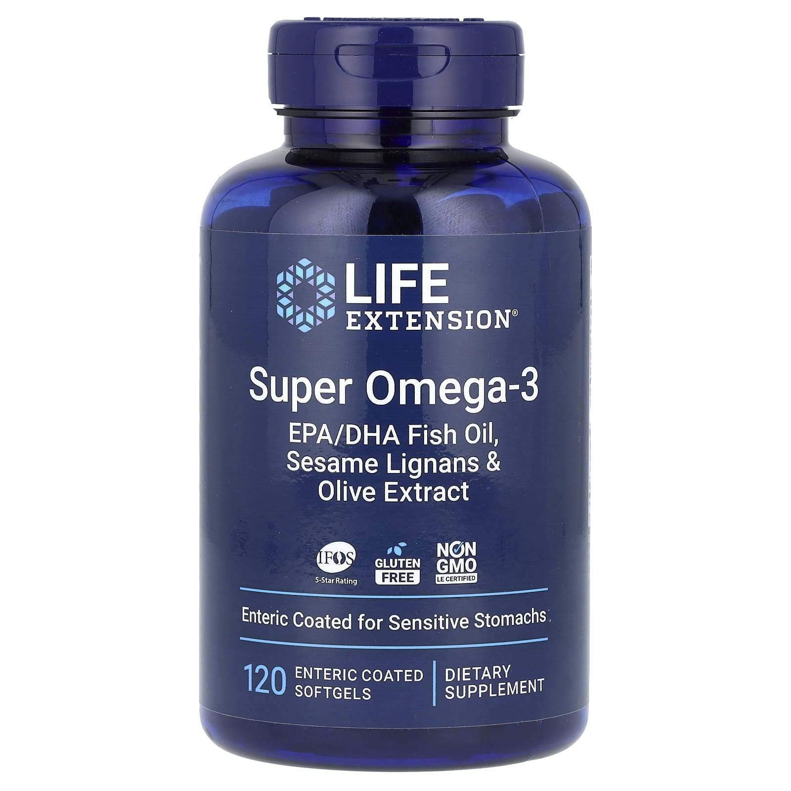 Óleo de peixe Super Ômega-3 com EPA/DHA, 120 cápsulas gelatinosas com revestimento entérico, Life Extension