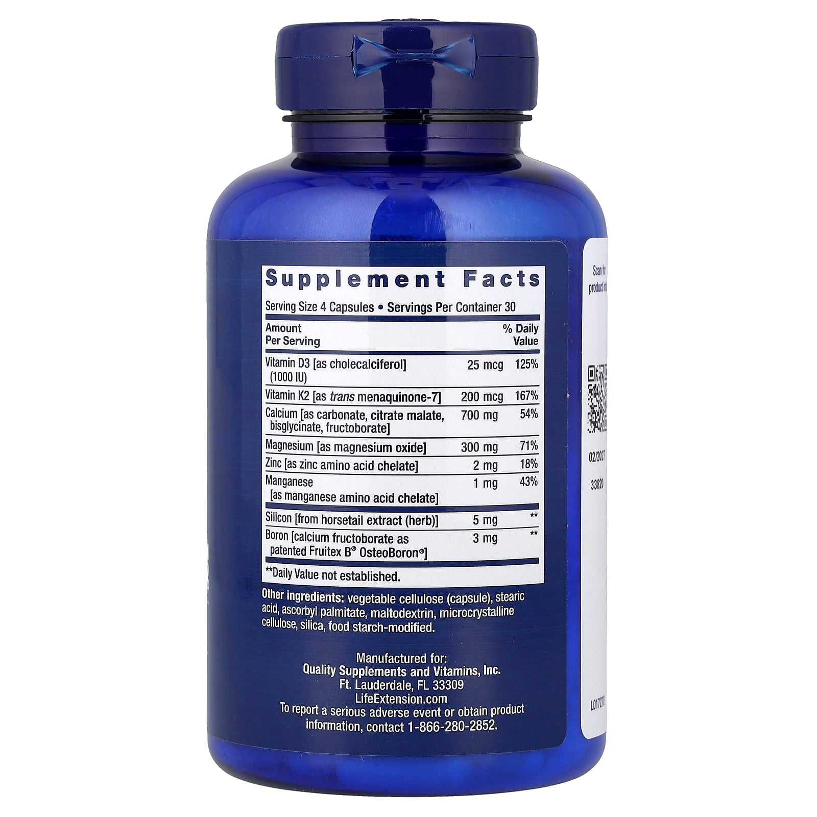 Restauração óssea com vitamina K2, 120 cápsulas, Life Extension