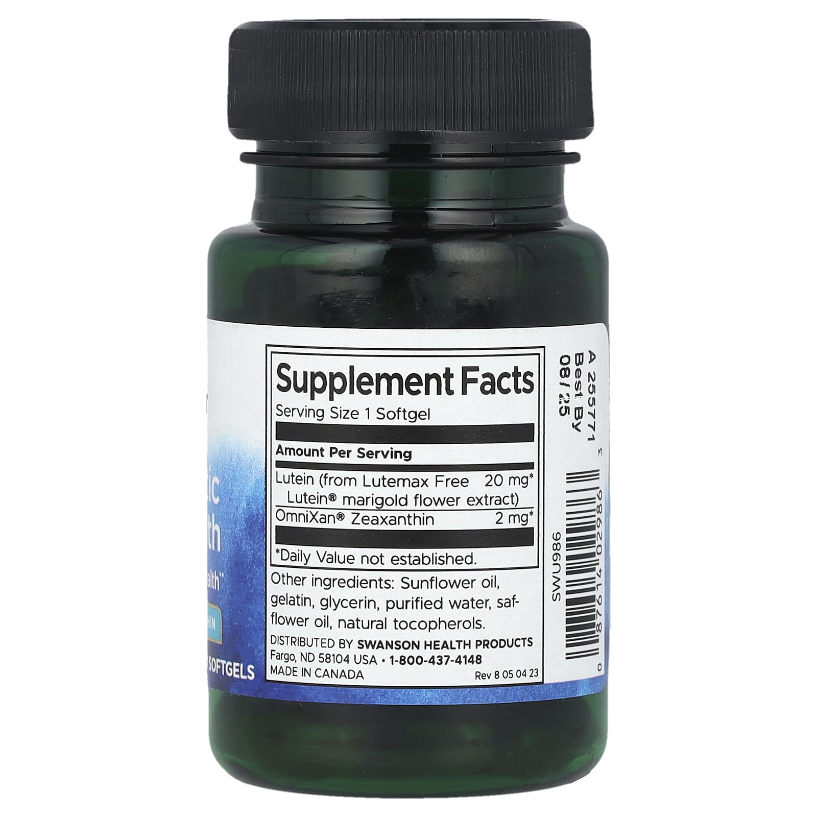 Saúde Ocular Sinérgica Luteína e Zeaxantina, 60 softgels, Swanson