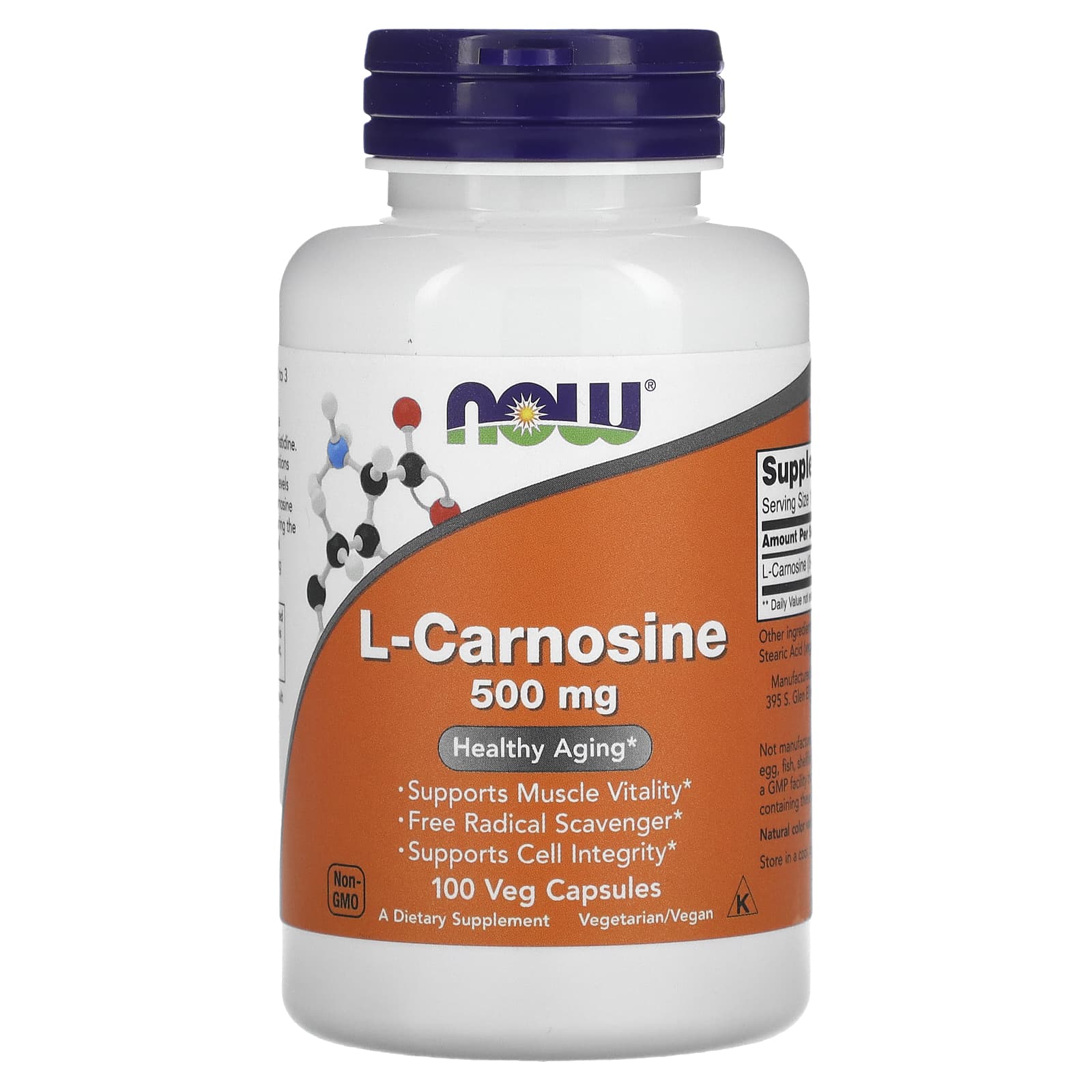 L-Carnosina 500 mg, 100 Cápsulas Vegetais, Now Foods
