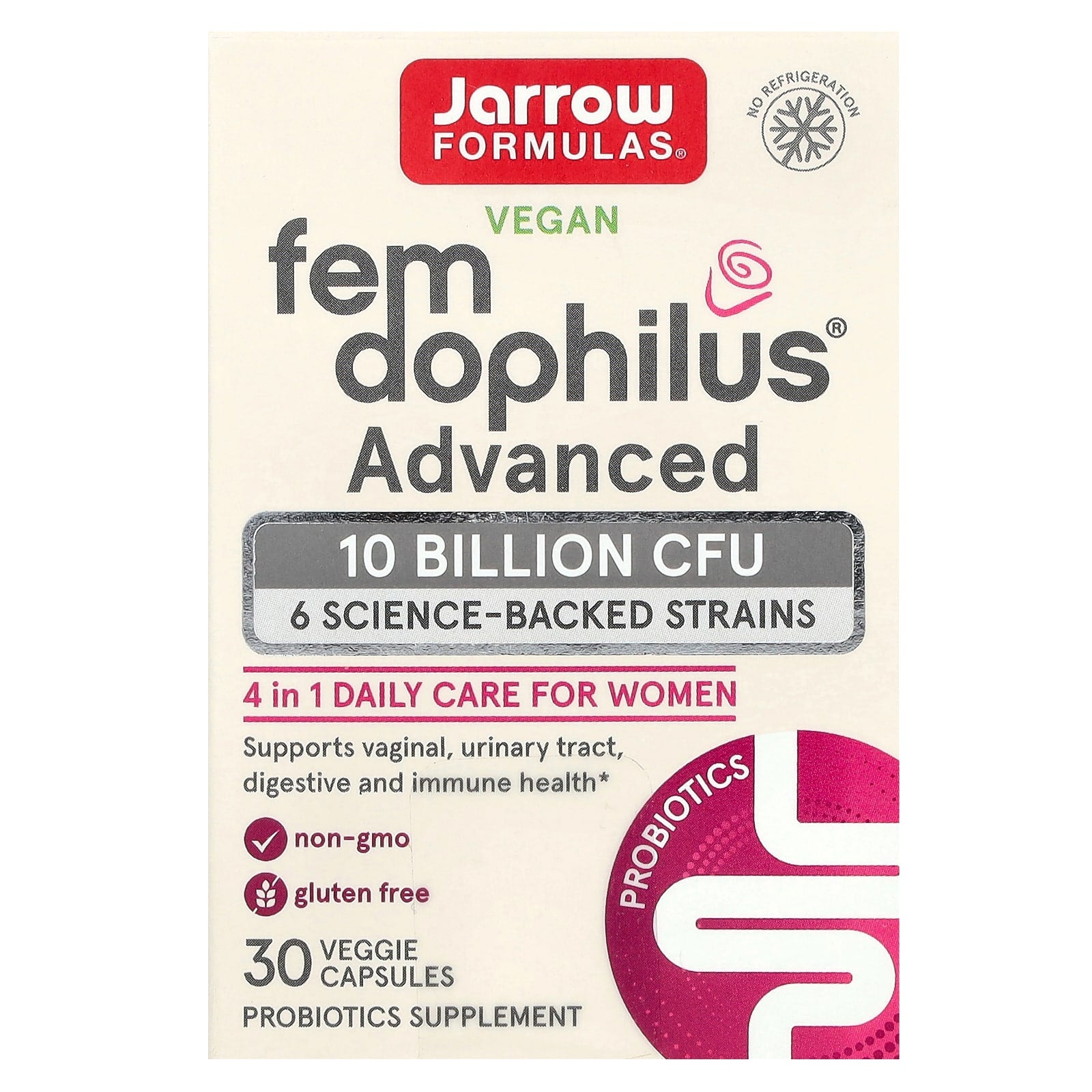 Fem-Dophilus Advanced - Estável em prateleira, 10 bilhões de UFC - 30 vcaps, Jarrow Formulas