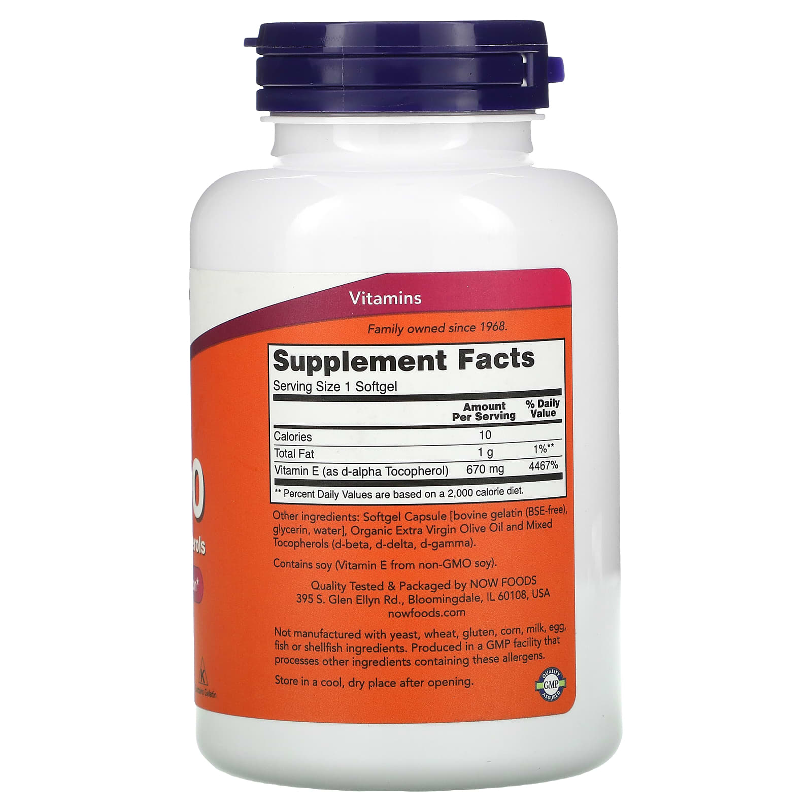 Vitamina E-1000 - Natural (Tocoferóis Mistos), 100 softgels, Now Foods
