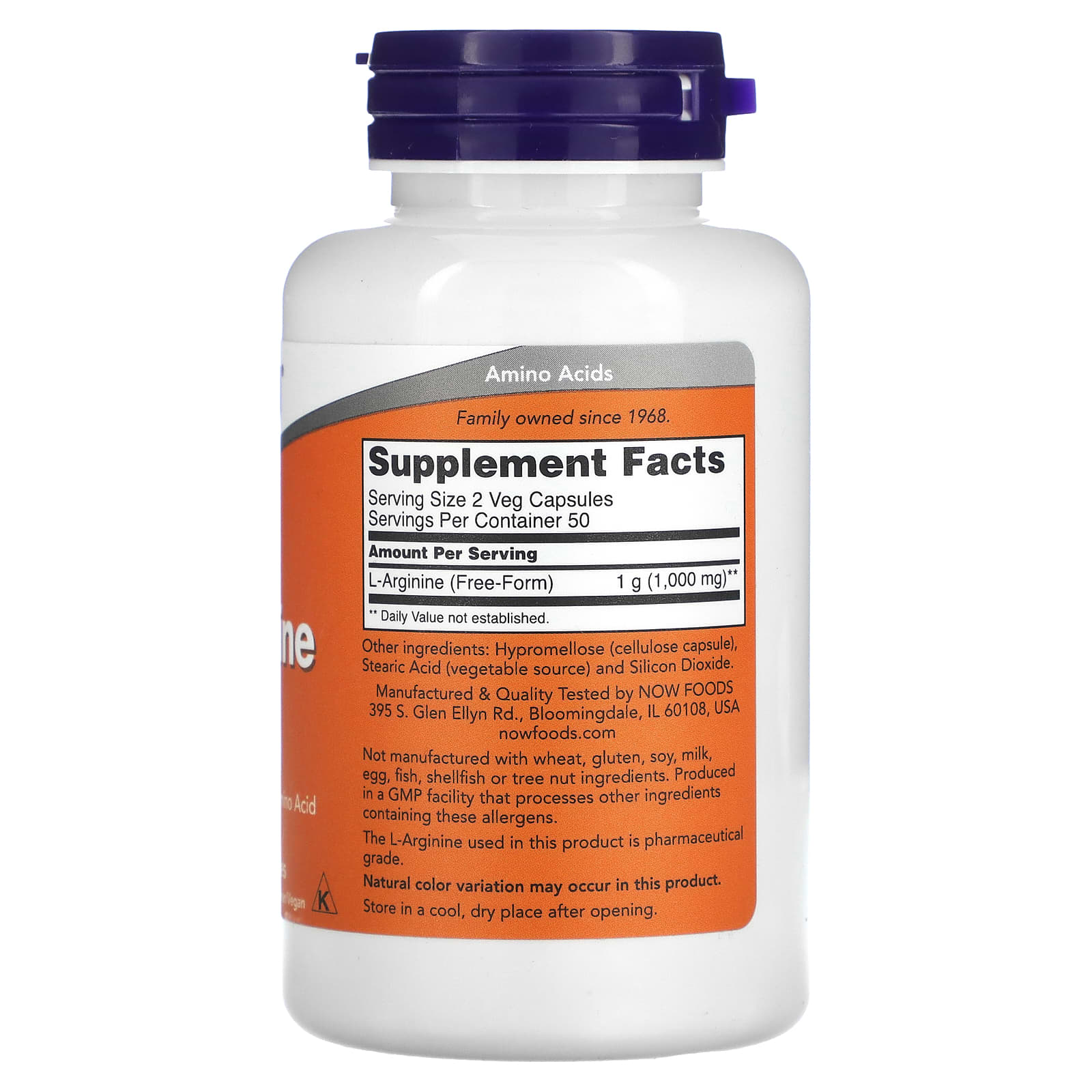 L-Arginina 500 mg, 100 Cápsulas, Now Foods