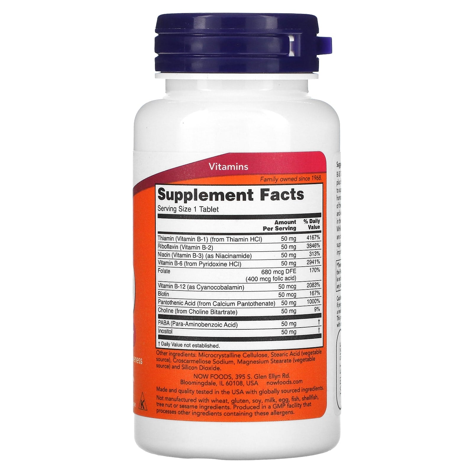Vitamina B-50 - Vitamina B-50, 100 comprimidos, Now Foods