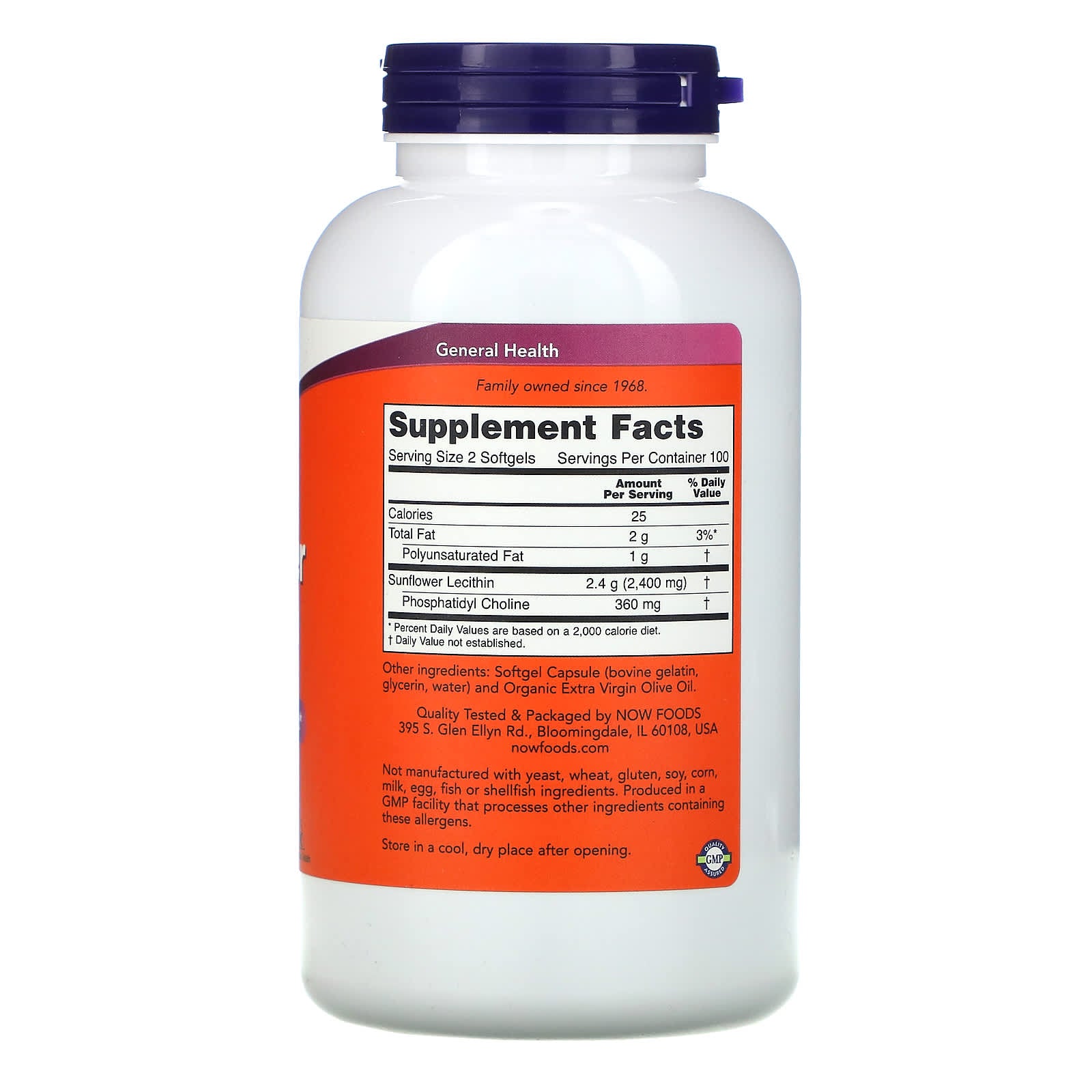 Lecitina de Girassol - 1200mg, 200 softgels, Now Foods